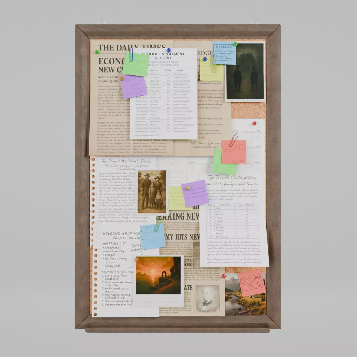 Customizable Wooden Wall Cork Board - Tall Classic Pin Board Low-poly 3D model_0
