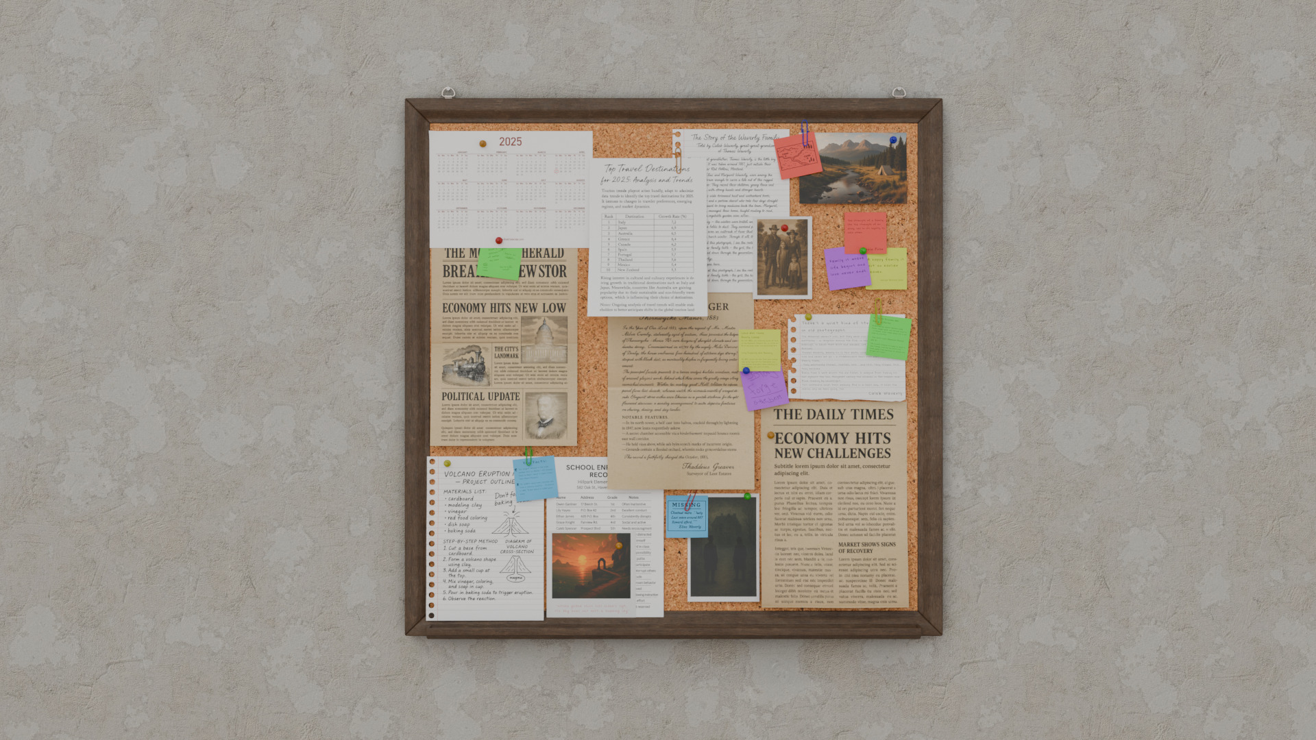 Customizable Wooden Wall Cork Board - Square Classic Pin Board Low-poly 3D model_8