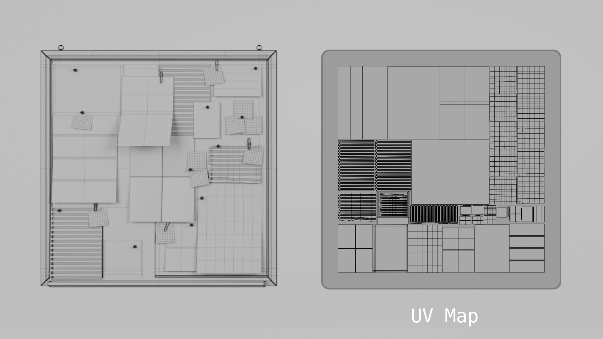 Customizable Wooden Wall Cork Board - Square Classic Pin Board Low-poly 3D model_16