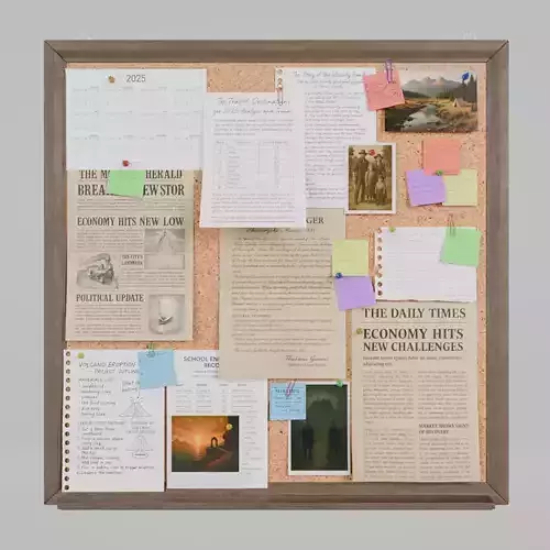 Customizable Wooden Wall Cork Board - Square Classic Pin Board Low-poly 3D model