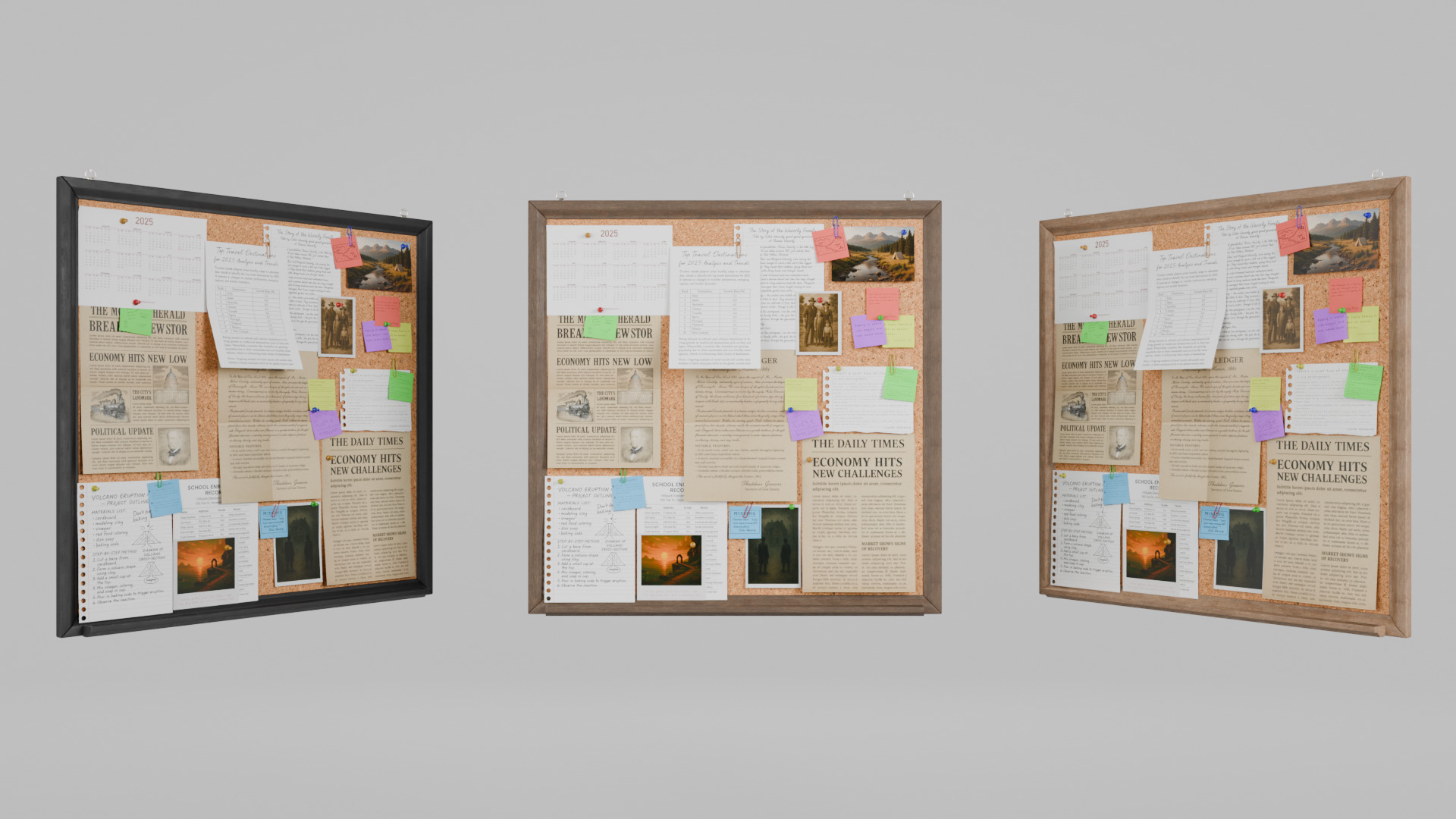 Customizable Wooden Wall Cork Board - Square Classic Pin Board Low-poly 3D model_12