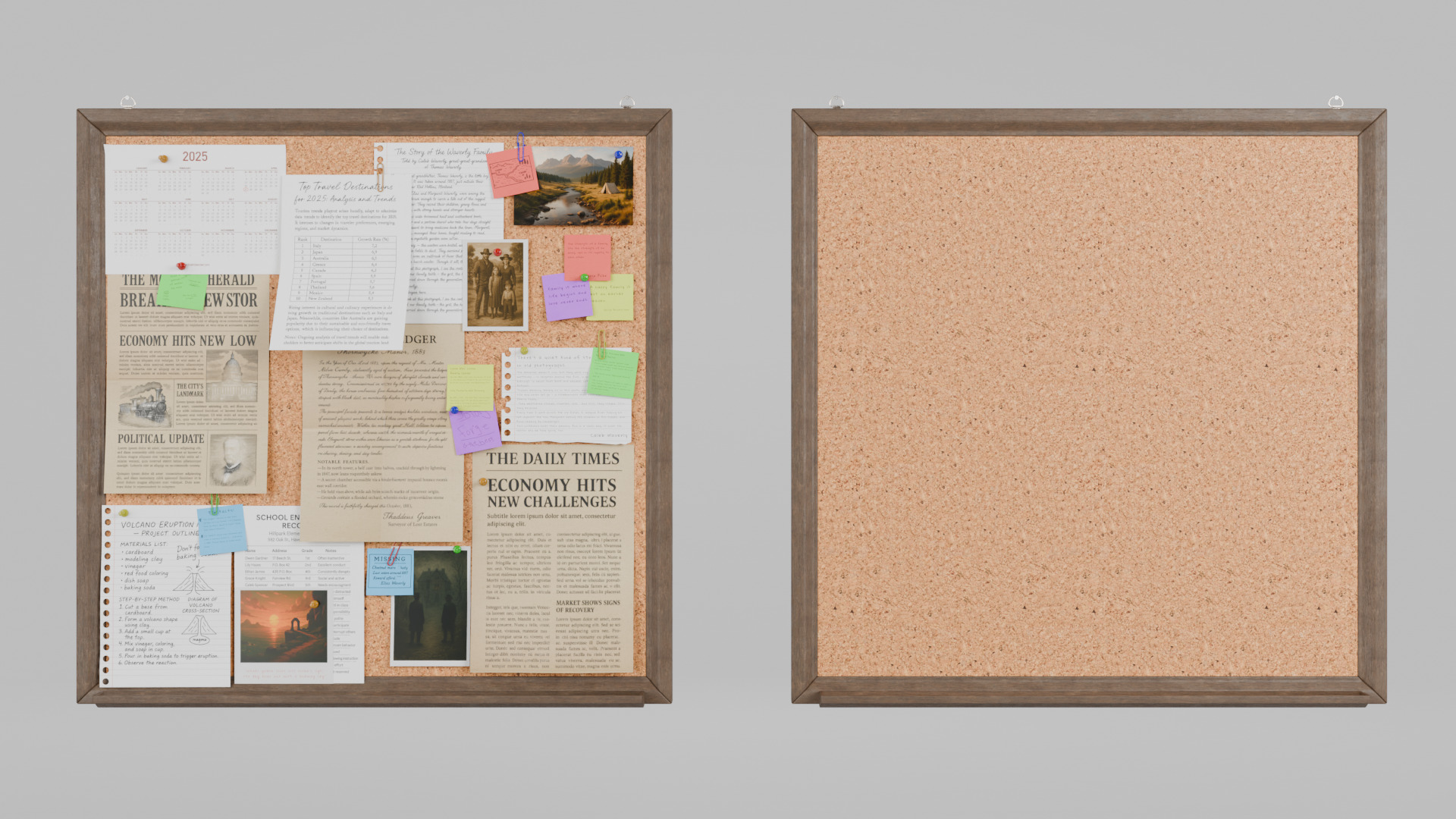 Customizable Wooden Wall Cork Board - Square Classic Pin Board Low-poly 3D model_7