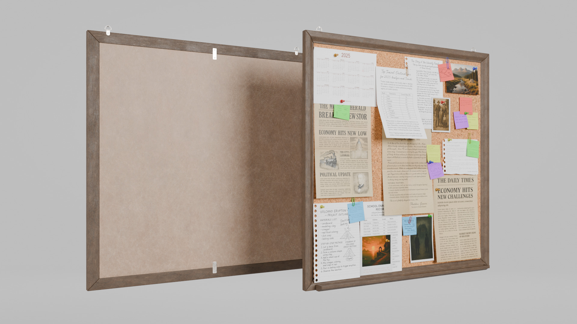 Customizable Wooden Wall Cork Board - Square Classic Pin Board Low-poly 3D model_6
