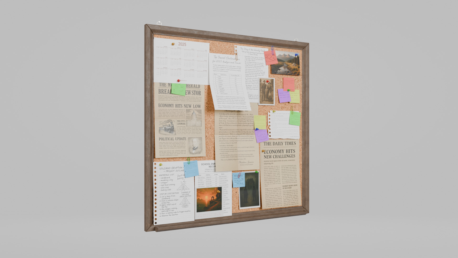 Customizable Wooden Wall Cork Board - Square Classic Pin Board Low-poly 3D model_4