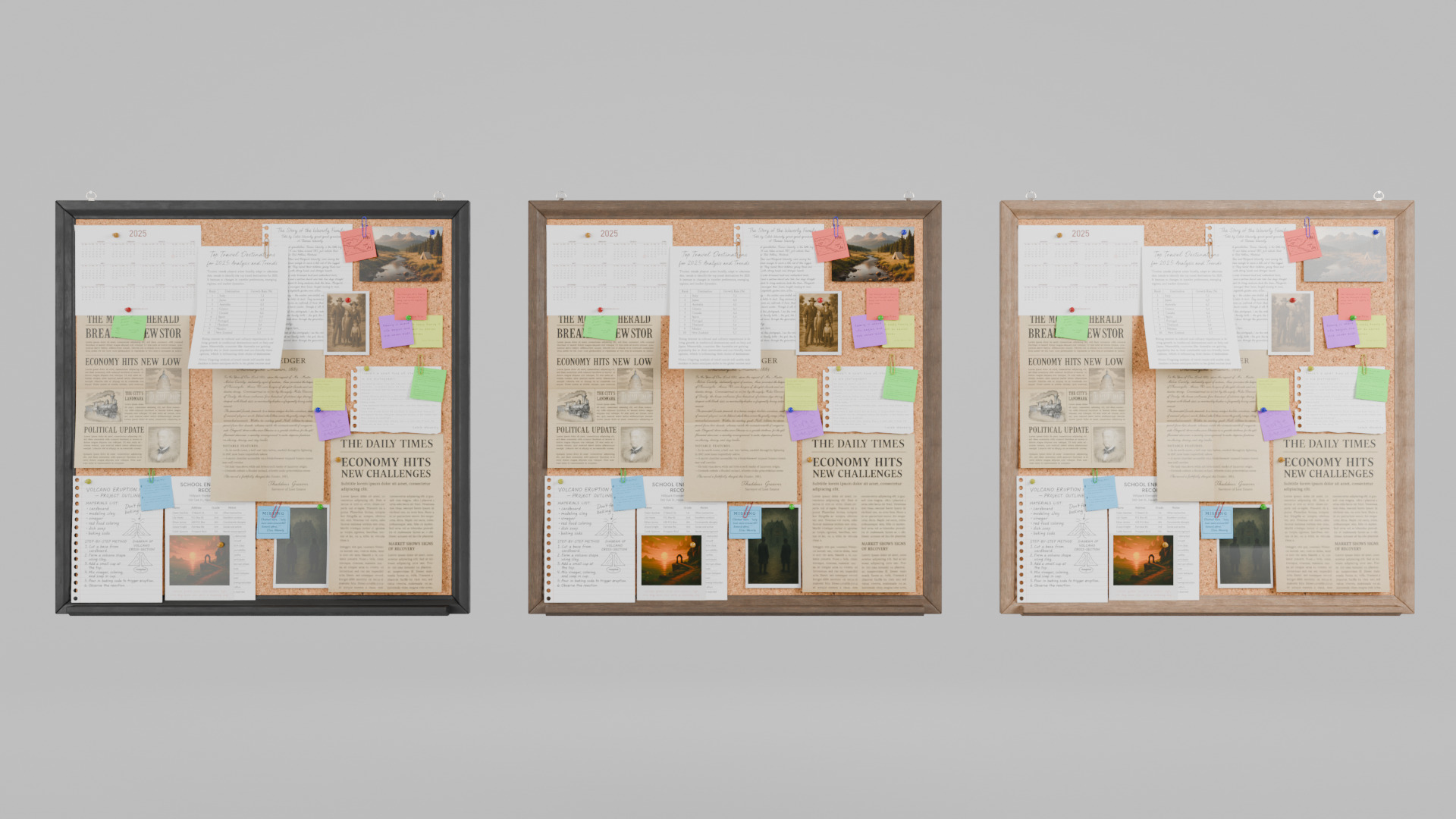 Customizable Wooden Wall Cork Board - Square Classic Pin Board Low-poly 3D model_11