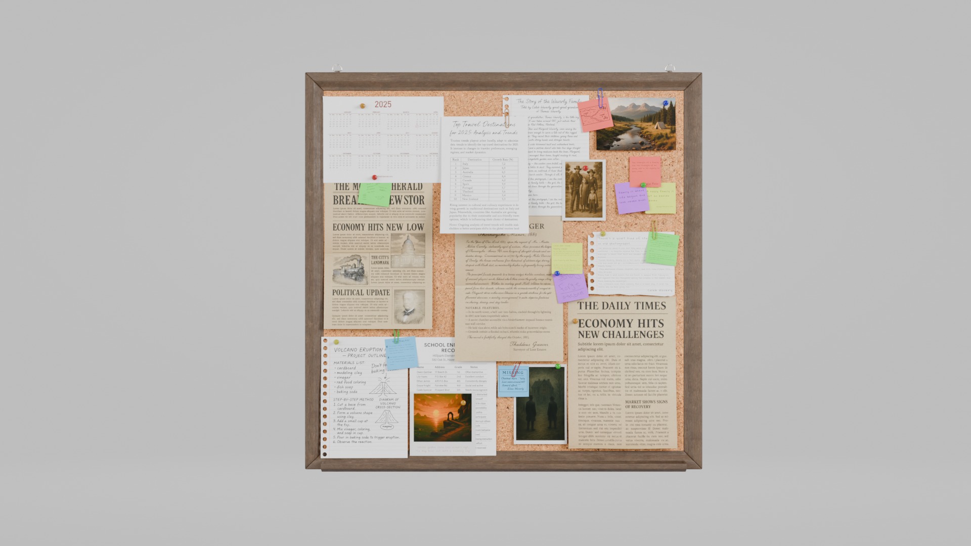Customizable Wooden Wall Cork Board - Square Classic Pin Board Low-poly 3D model_2