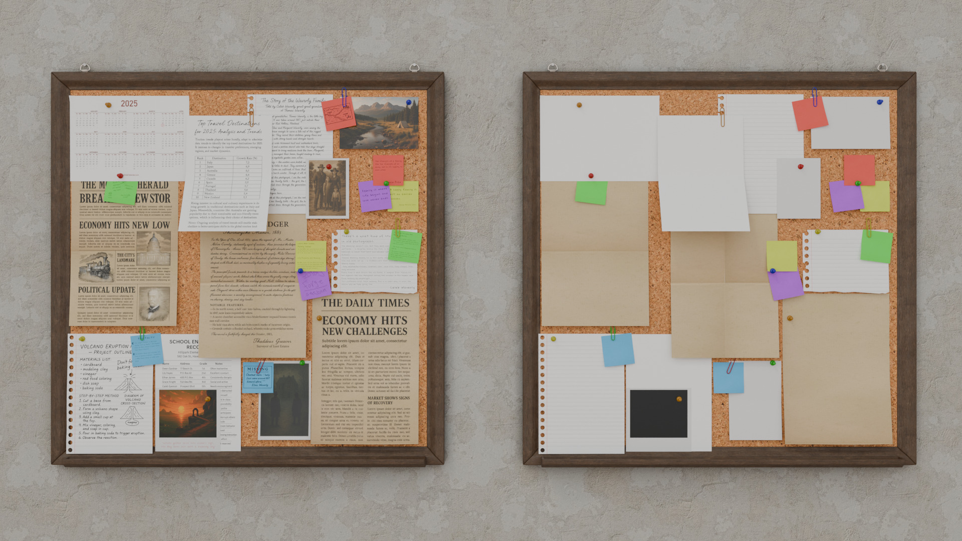 Customizable Wooden Wall Cork Board - Square Classic Pin Board Low-poly 3D model_9