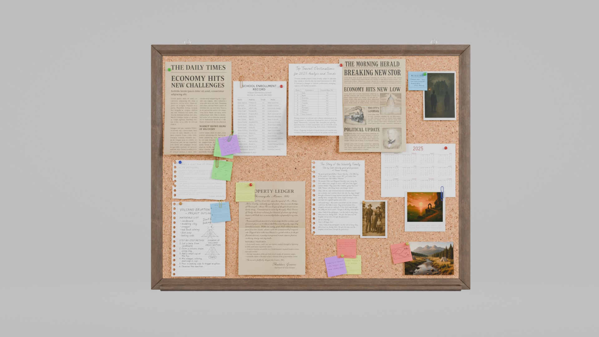 Customizable Wooden Wall Cork Board - Classic Pin Notice Board Low-poly 3D model_4