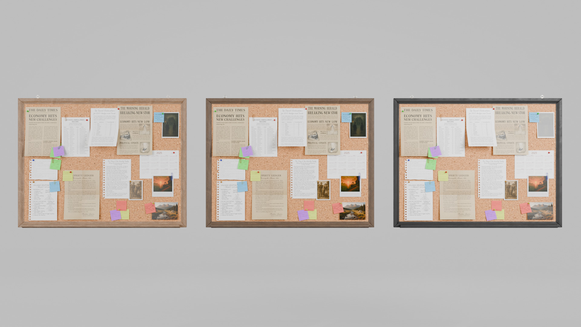 Customizable Wooden Wall Cork Board - Classic Pin Notice Board Low-poly 3D model_9