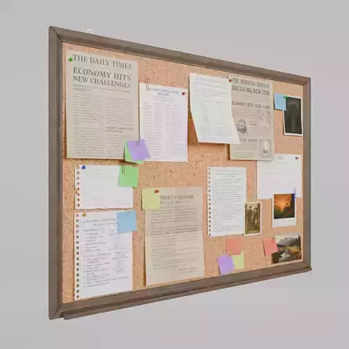 Customizable Wooden Wall Cork Board - Classic Pin Notice Board Low-poly 3D model