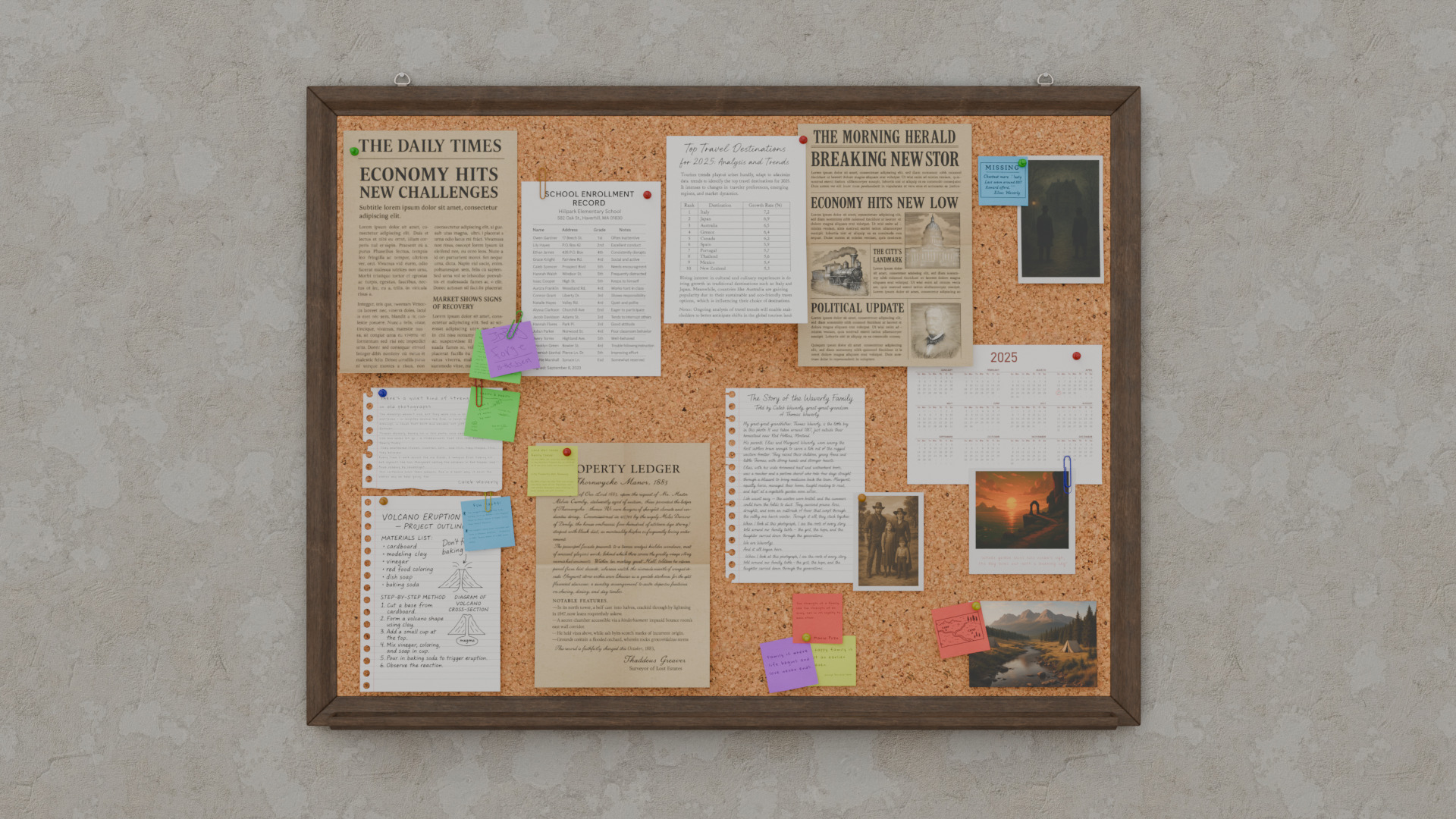Customizable Wooden Wall Cork Board - Classic Pin Notice Board Low-poly 3D model_7