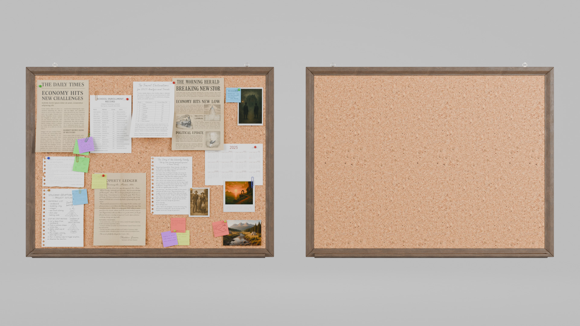 Customizable Wooden Wall Cork Board - Classic Pin Notice Board Low-poly 3D model_6