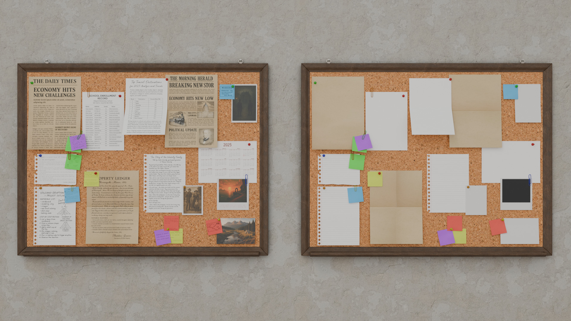 Customizable Wooden Wall Cork Board - Classic Pin Notice Board Low-poly 3D model_8