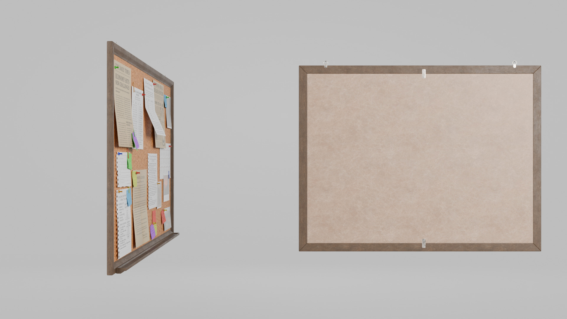 Customizable Wooden Wall Cork Board - Classic Pin Notice Board Low-poly 3D model_5