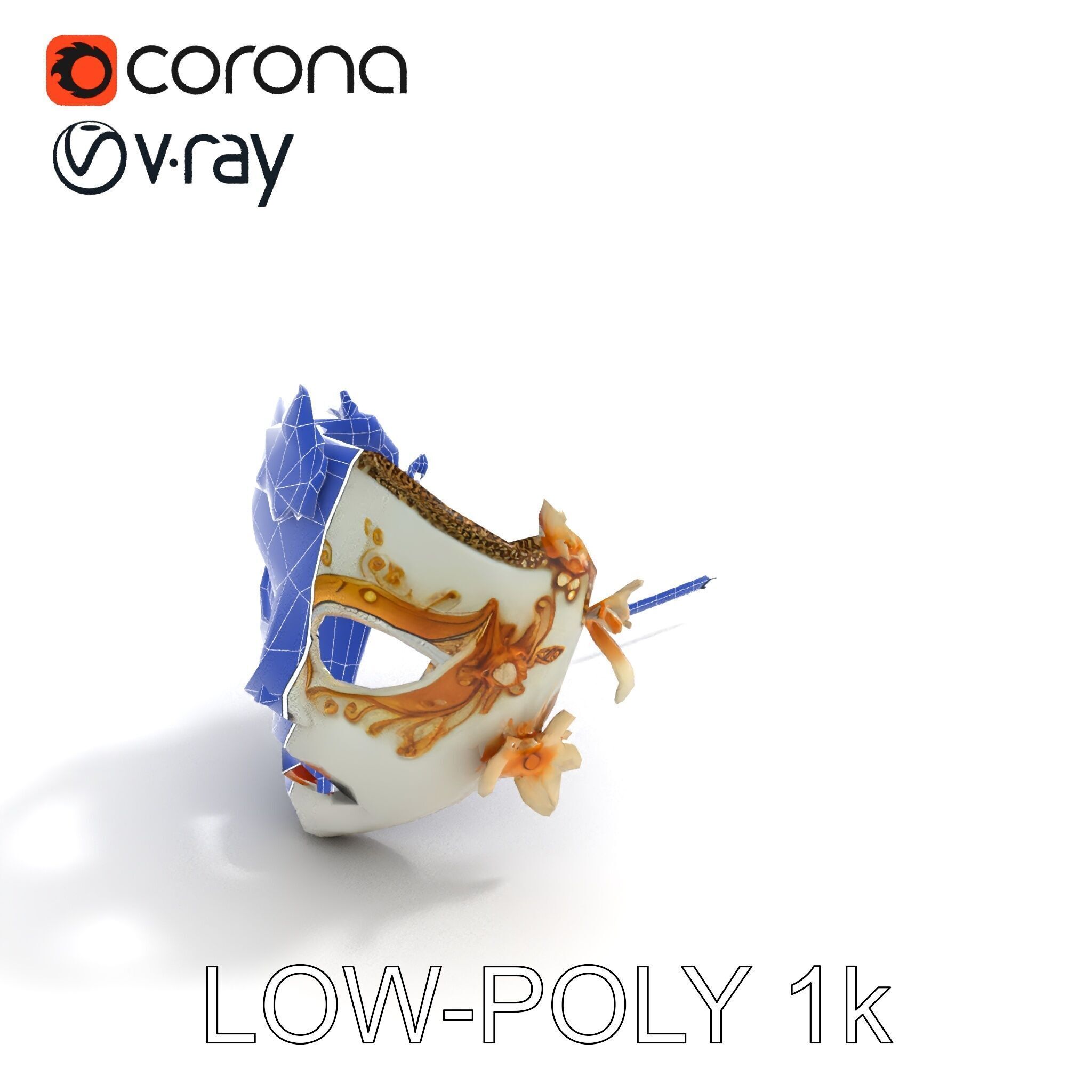 Venetian Carnival Mask Model Pack with Decorative Gold Elements Low-poly 3D model_20