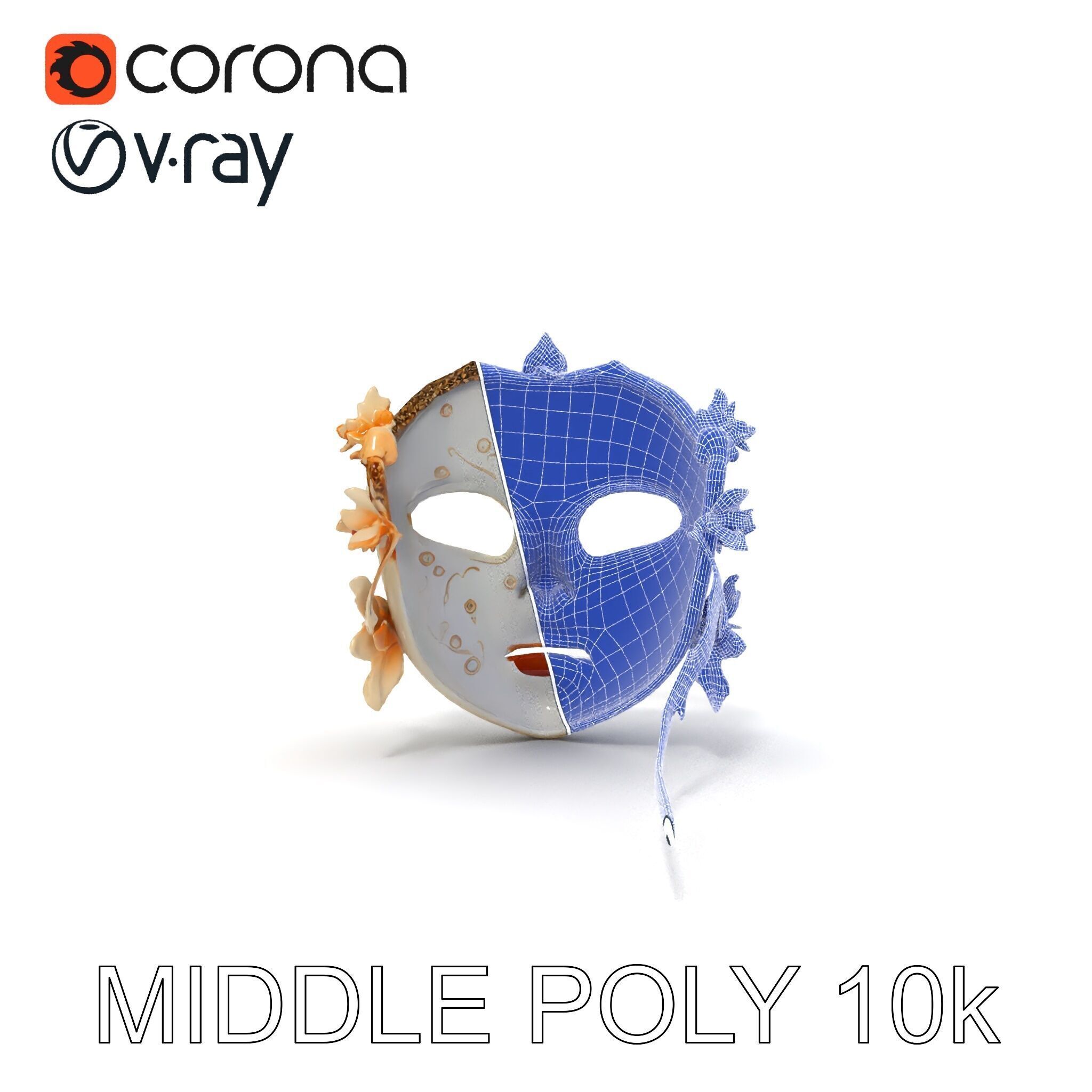 Venetian Carnival Mask Model Pack with Decorative Gold Elements Low-poly 3D model_25