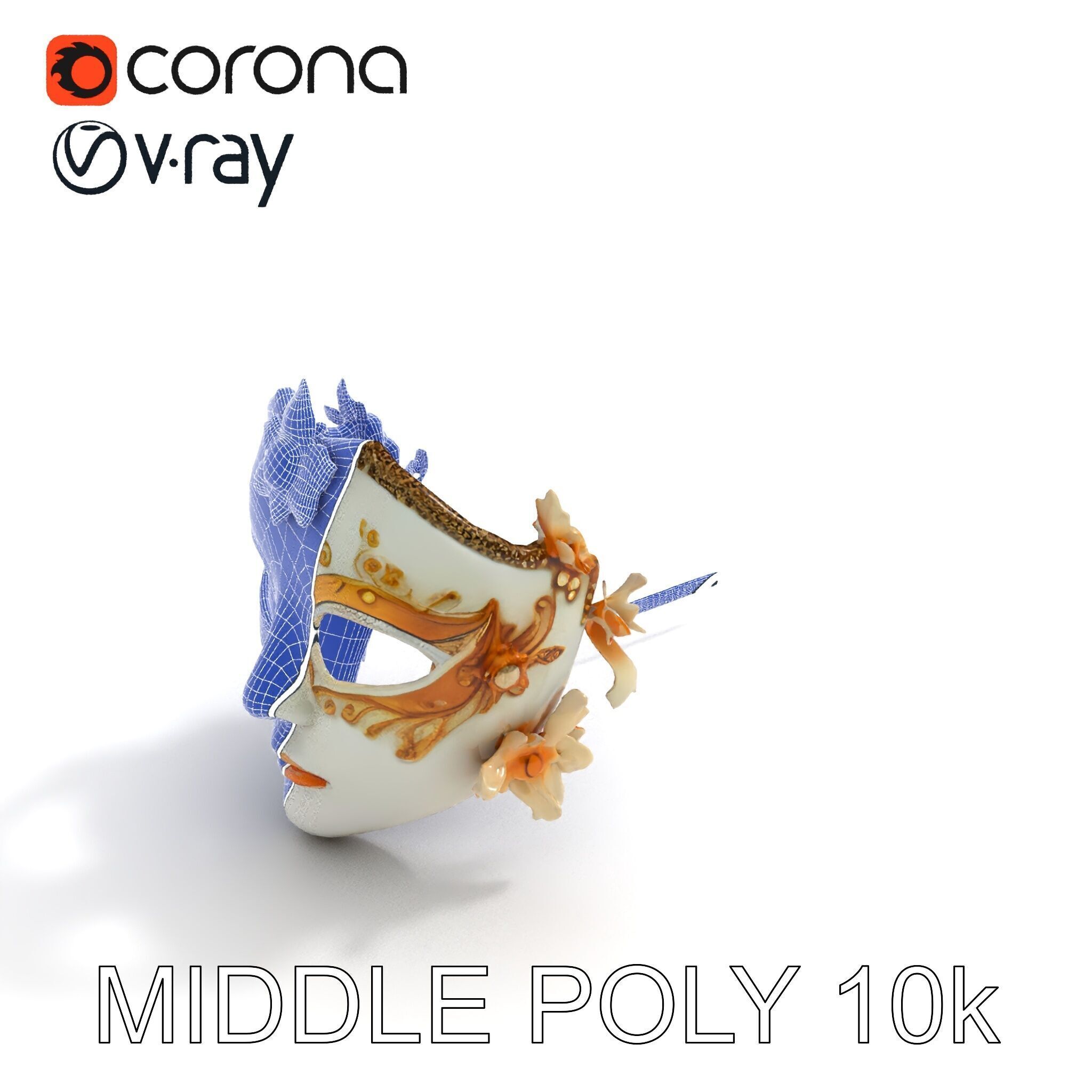 Venetian Carnival Mask Model Pack with Decorative Gold Elements Low-poly 3D model_11