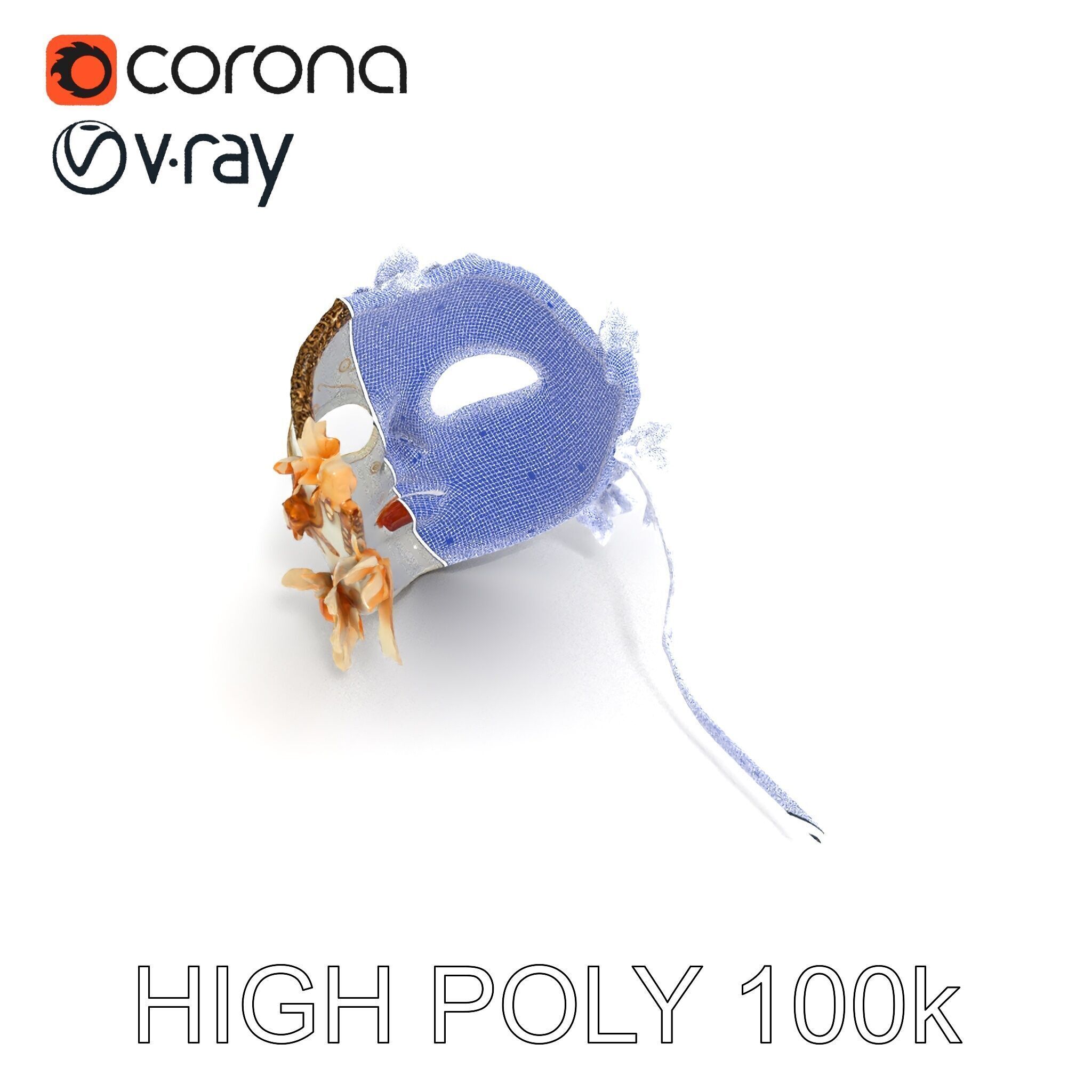 Venetian Carnival Mask Model Pack with Decorative Gold Elements Low-poly 3D model_35