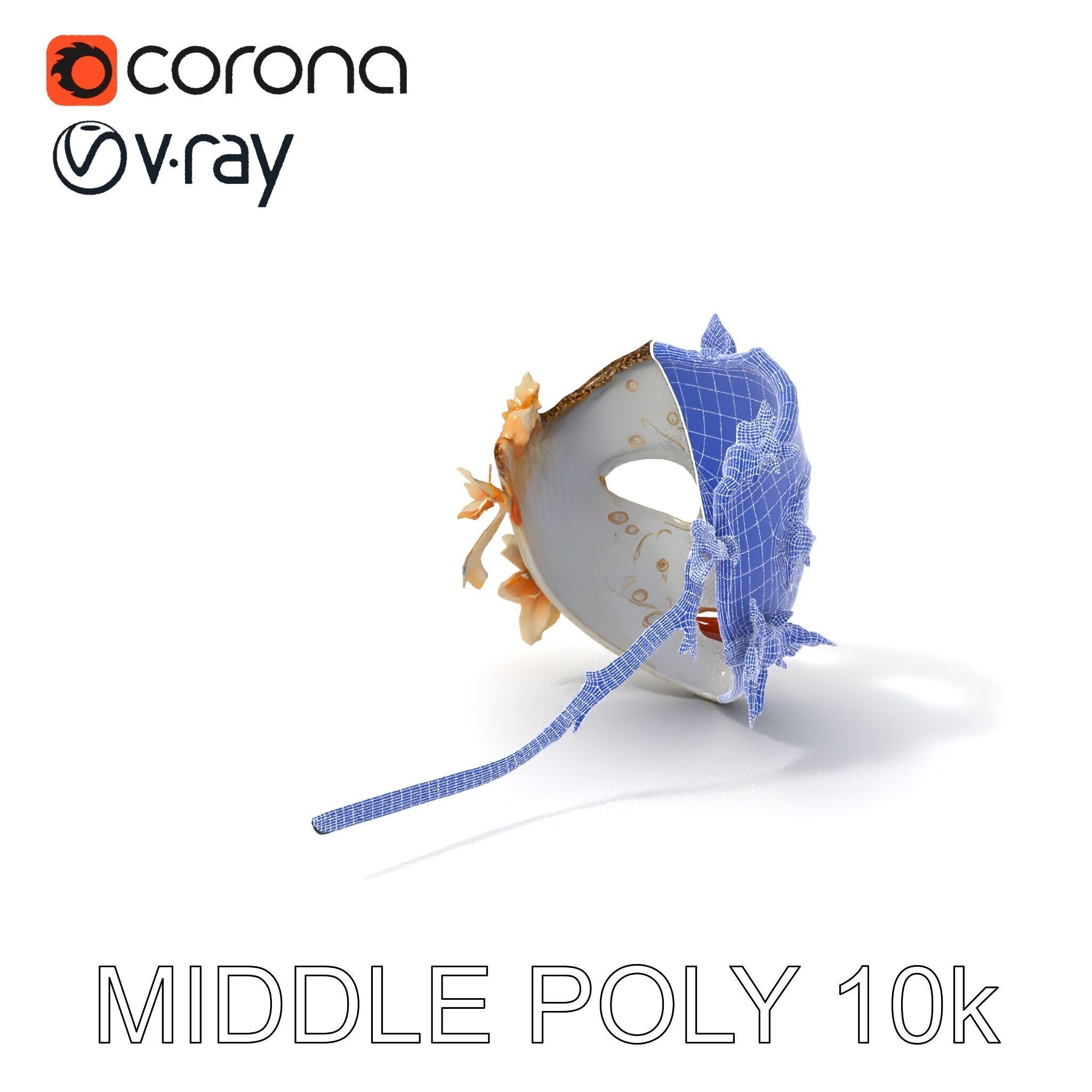 Venetian Carnival Mask Model Pack with Decorative Gold Elements Low-poly 3D model_30