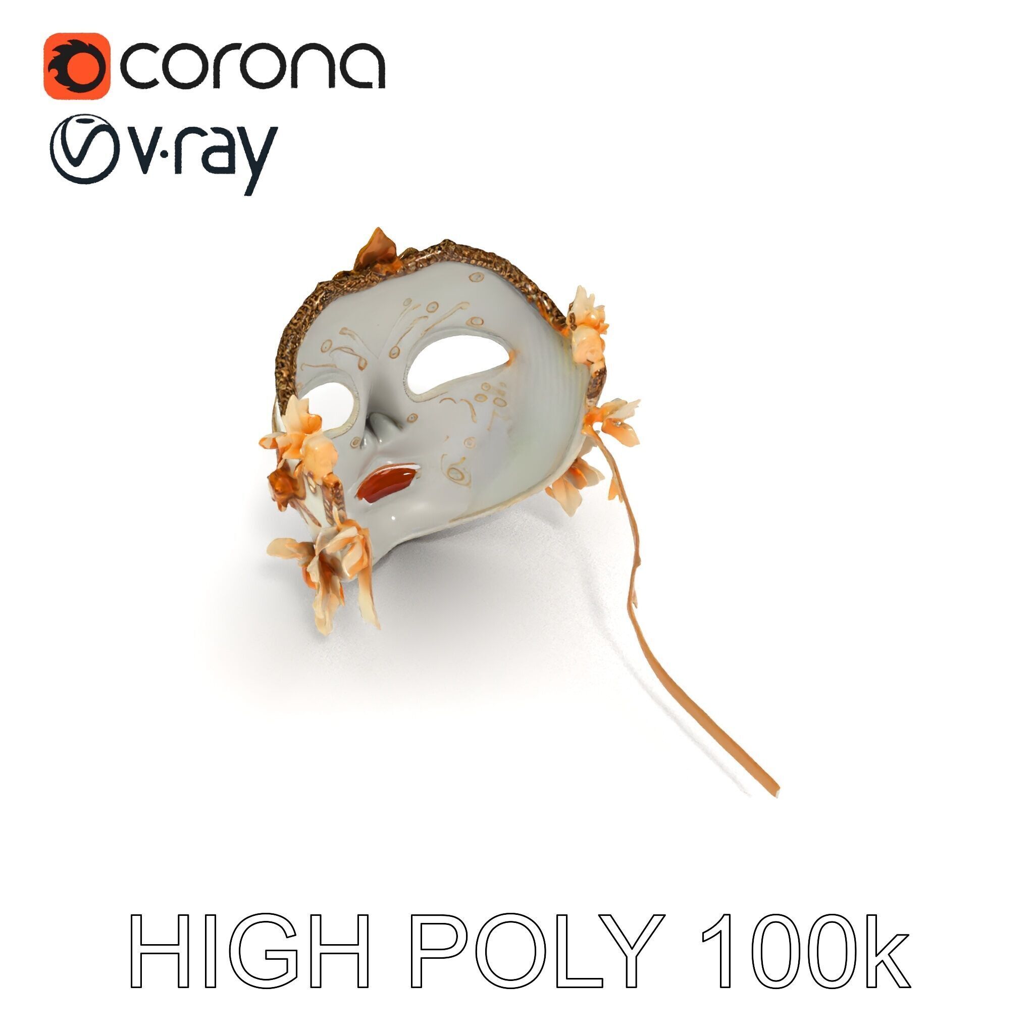Venetian Carnival Mask Model Pack with Decorative Gold Elements Low-poly 3D model_15