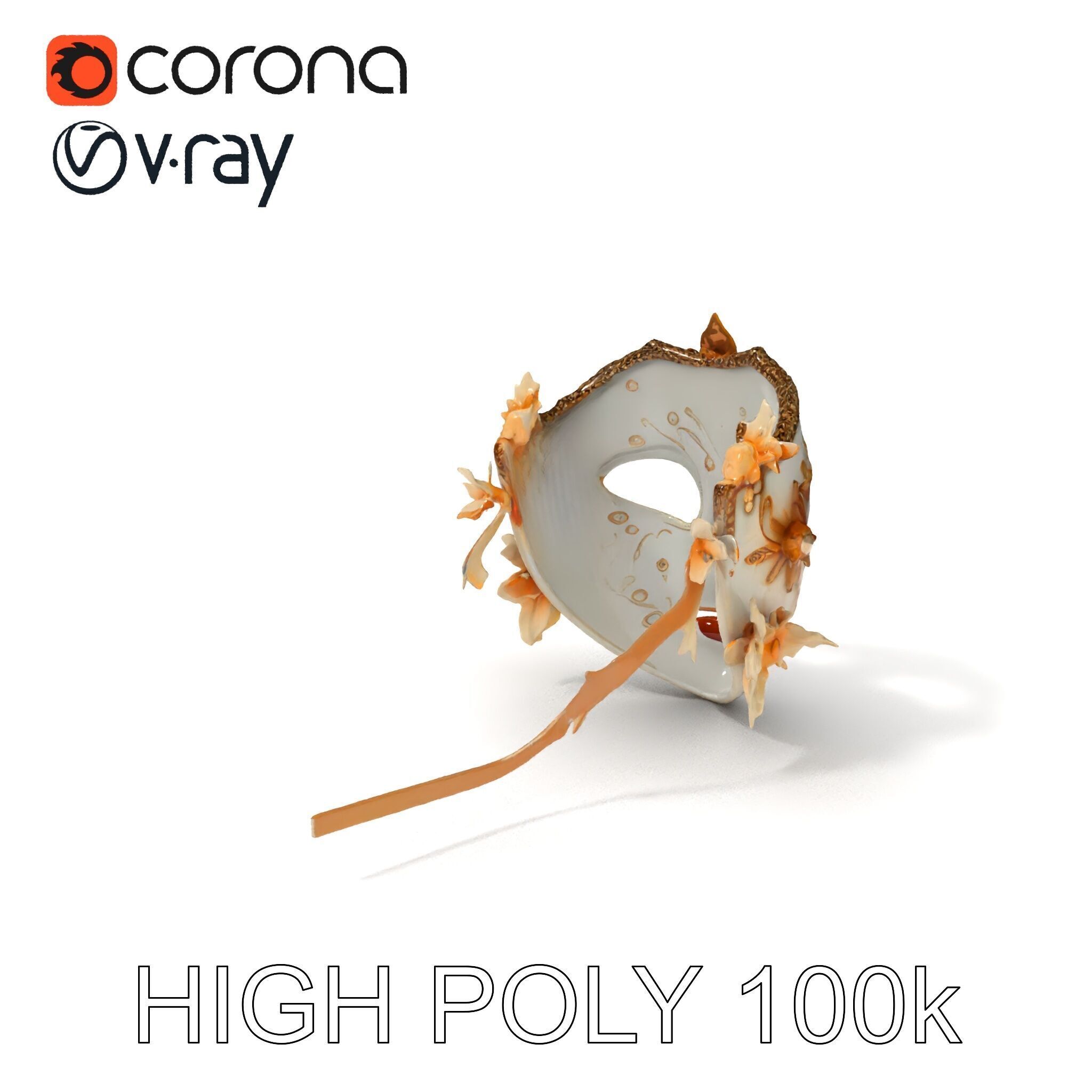 Venetian Carnival Mask Model Pack with Decorative Gold Elements Low-poly 3D model_3