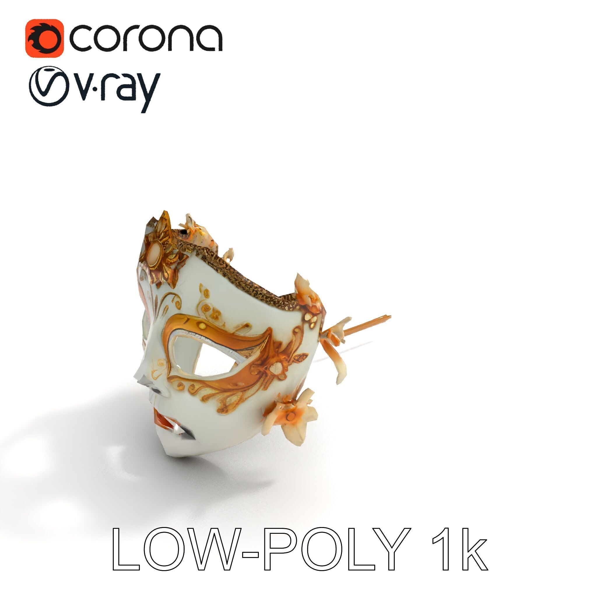 Venetian Carnival Mask Model Pack with Decorative Gold Elements Low-poly 3D model_12