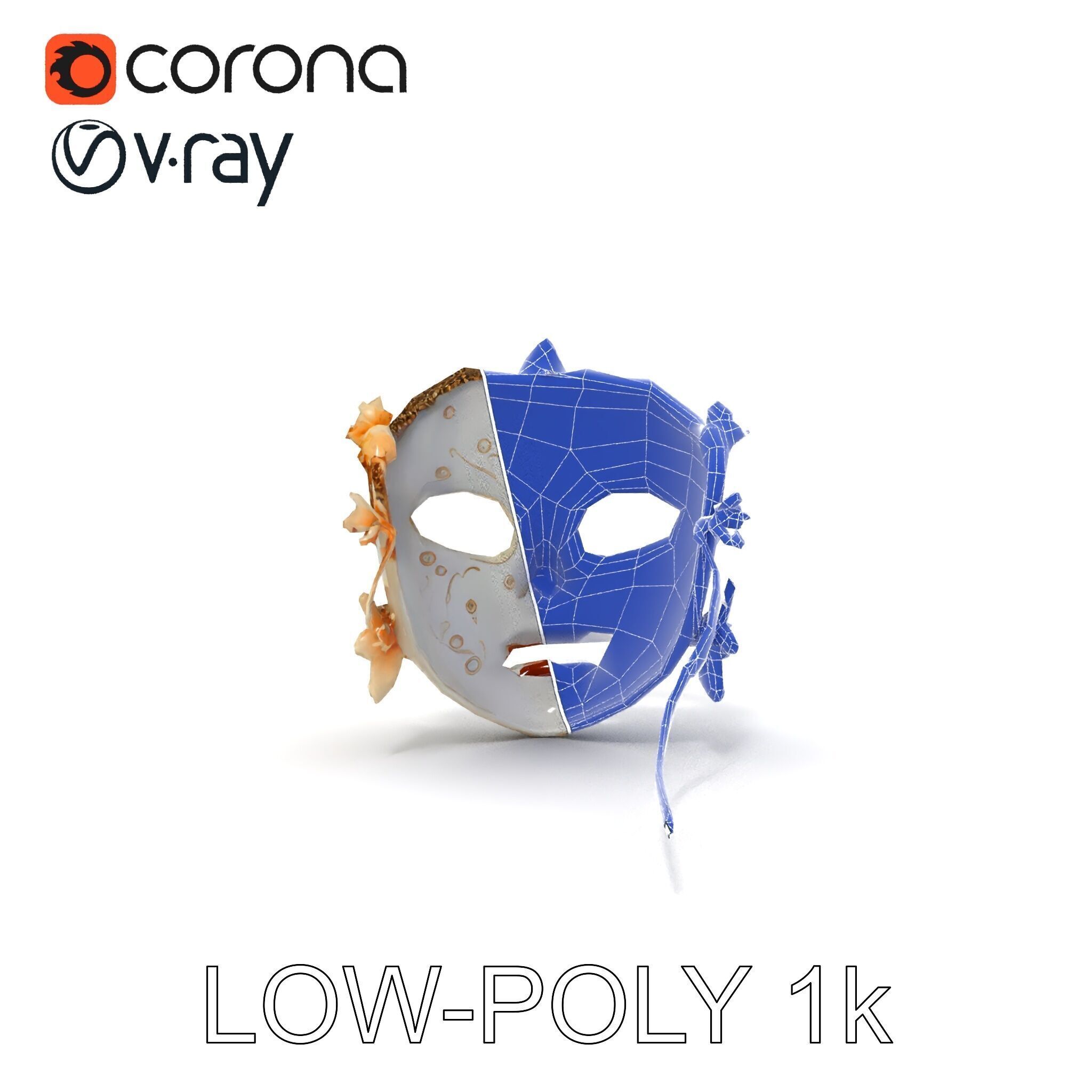 Venetian Carnival Mask Model Pack with Decorative Gold Elements Low-poly 3D model_7