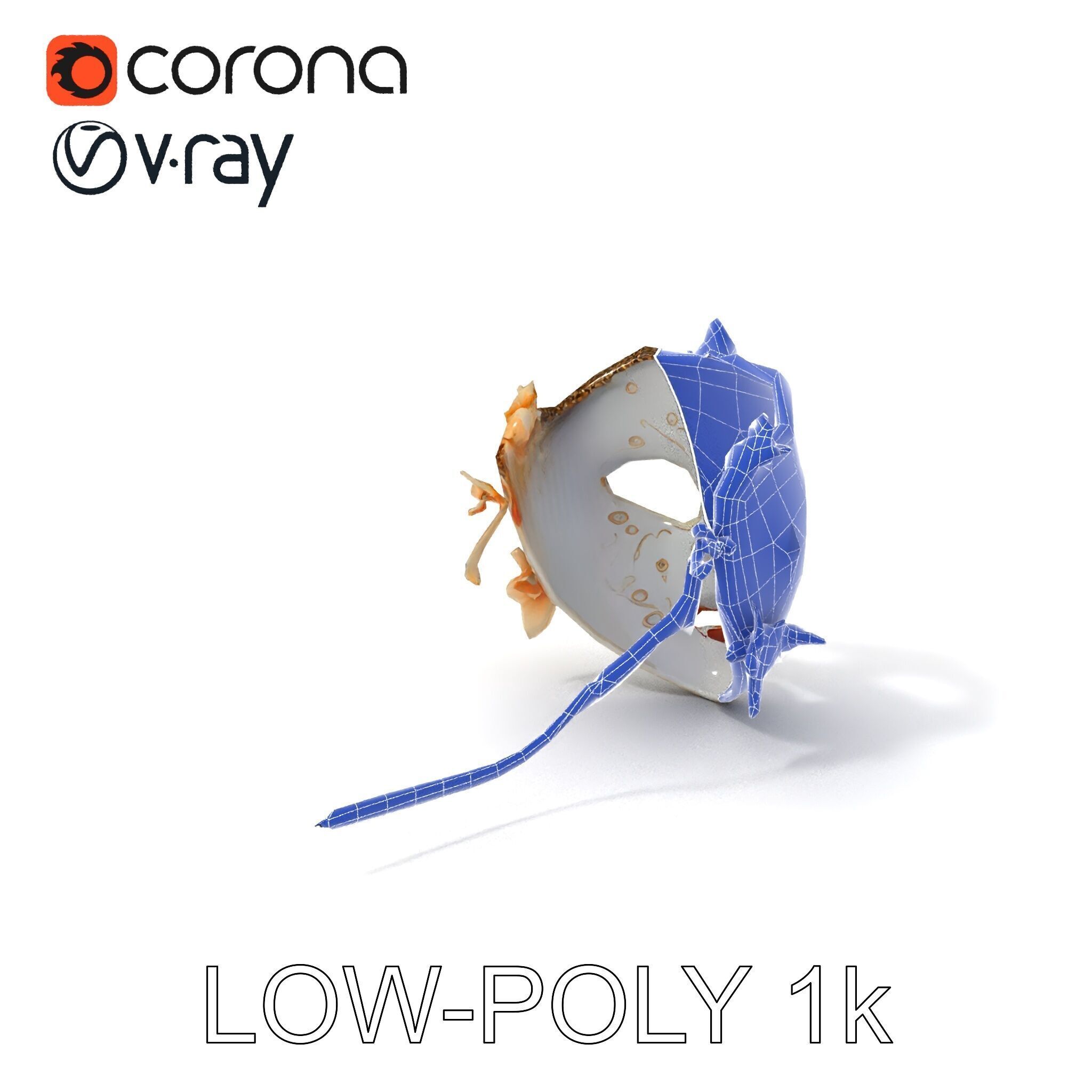 Venetian Carnival Mask Model Pack with Decorative Gold Elements Low-poly 3D model_34