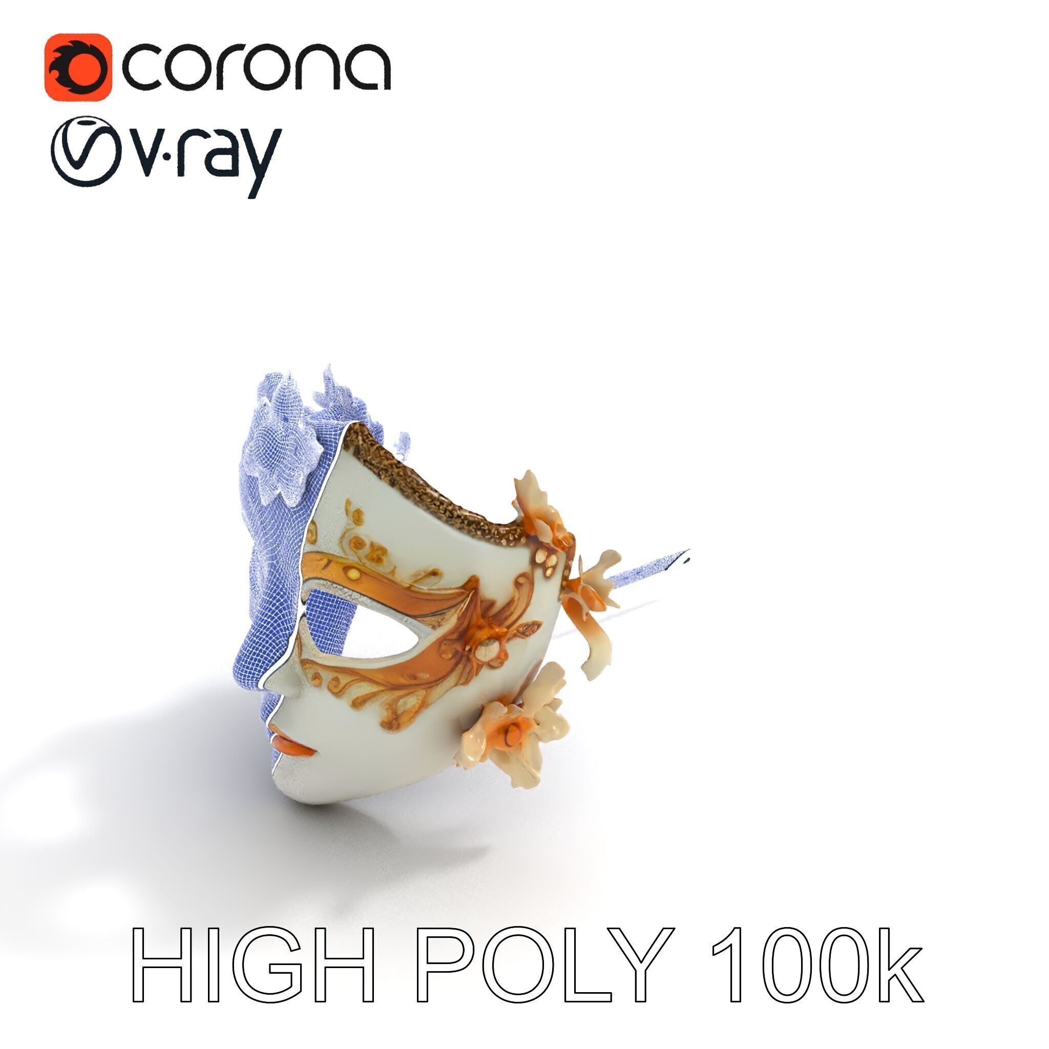 Venetian Carnival Mask Model Pack with Decorative Gold Elements Low-poly 3D model_21