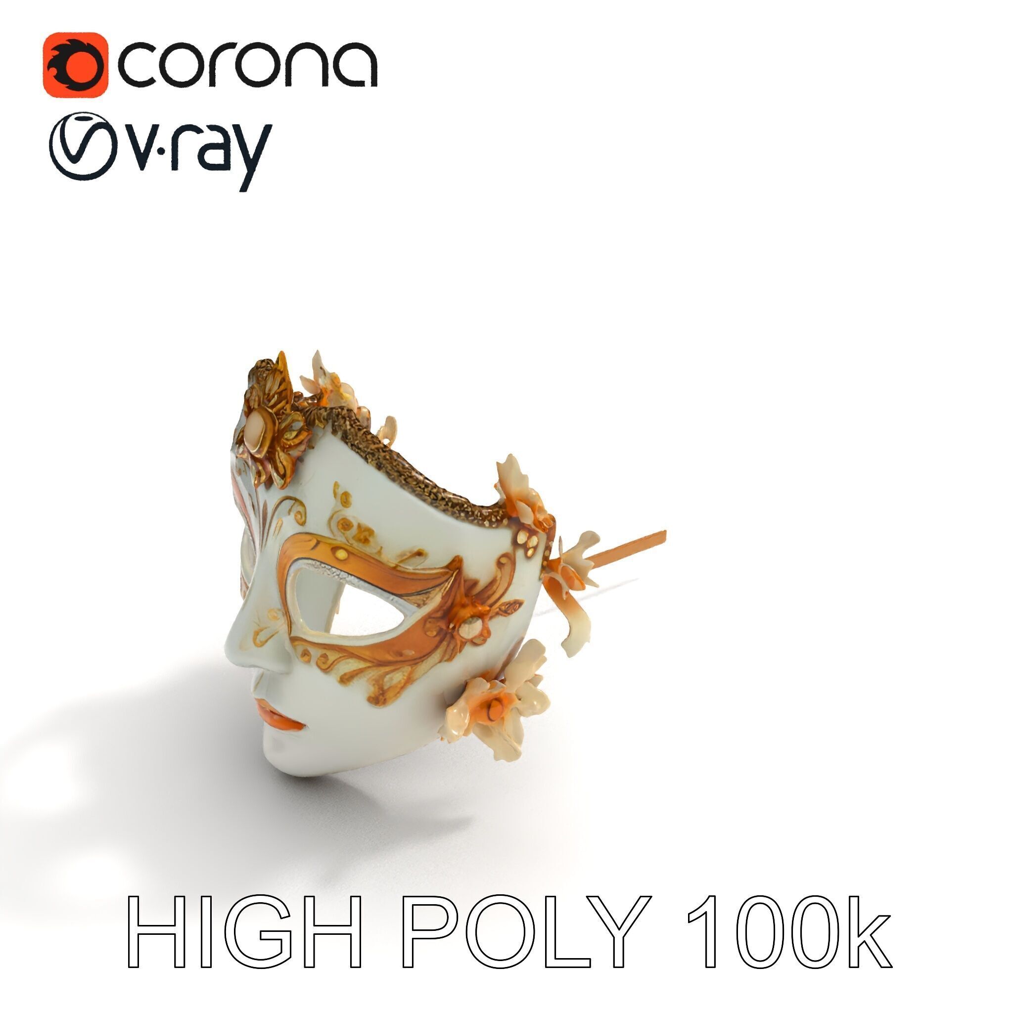 Venetian Carnival Mask Model Pack with Decorative Gold Elements Low-poly 3D model_8