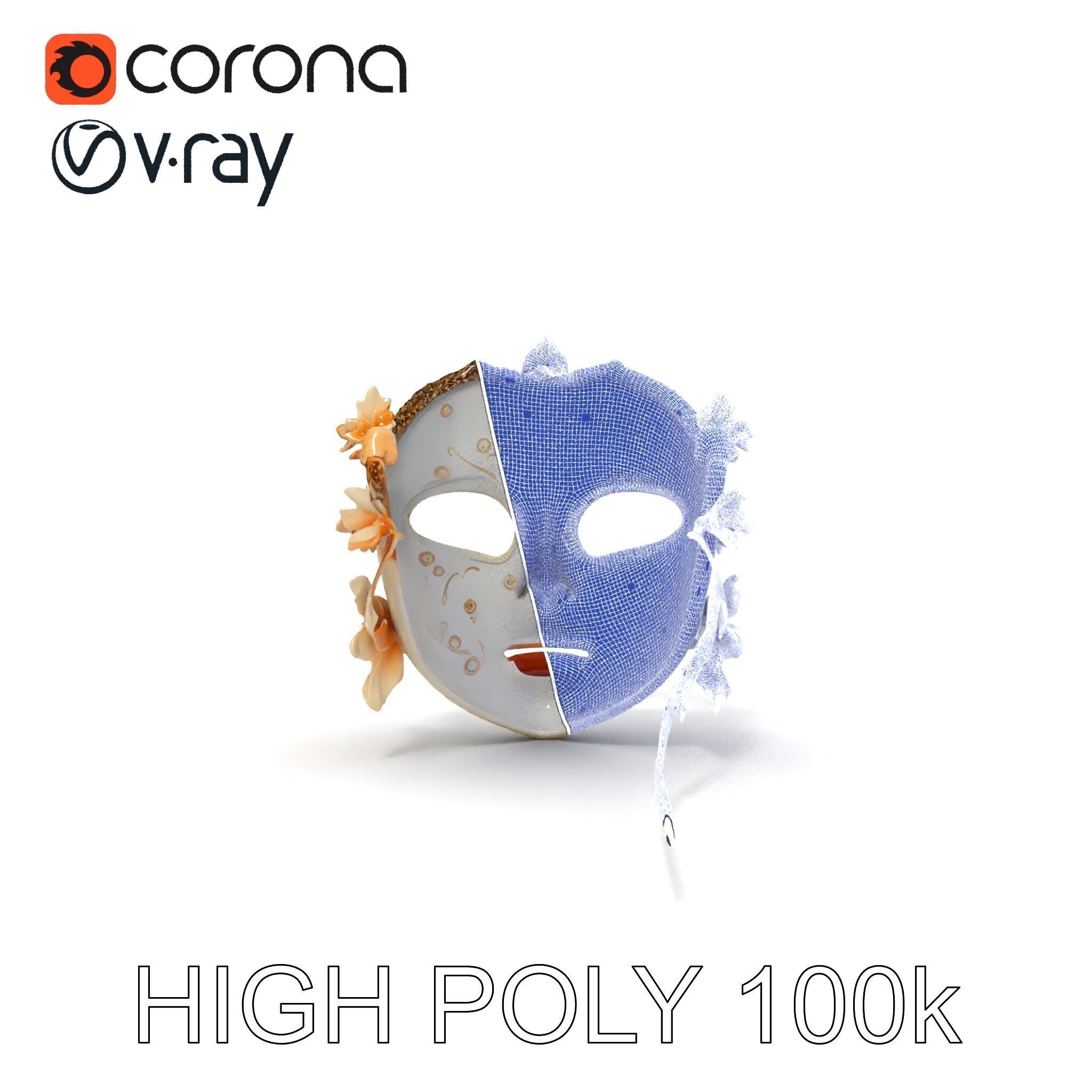 Venetian Carnival Mask Model Pack with Decorative Gold Elements Low-poly 3D model_18