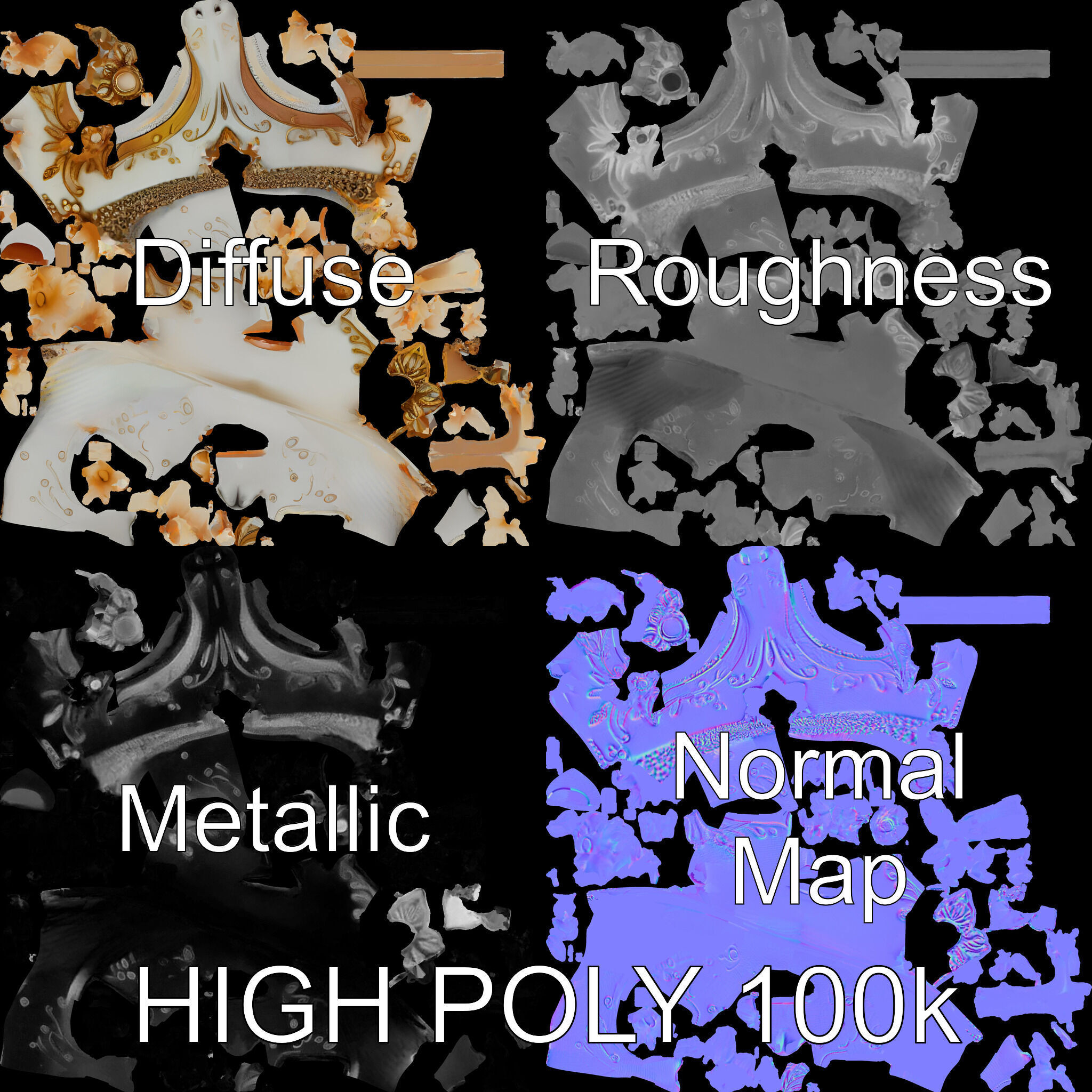 Venetian Carnival Mask Model Pack with Decorative Gold Elements Low-poly 3D model_2