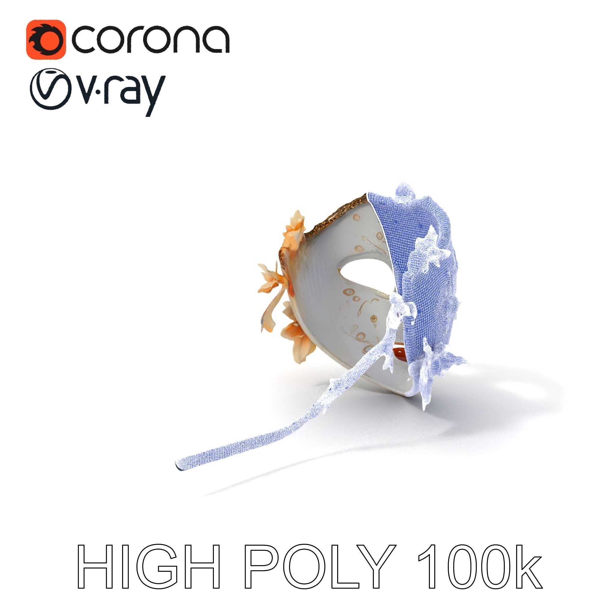 Venetian Carnival Mask Model Pack with Decorative Gold Elements Low-poly 3D model_4