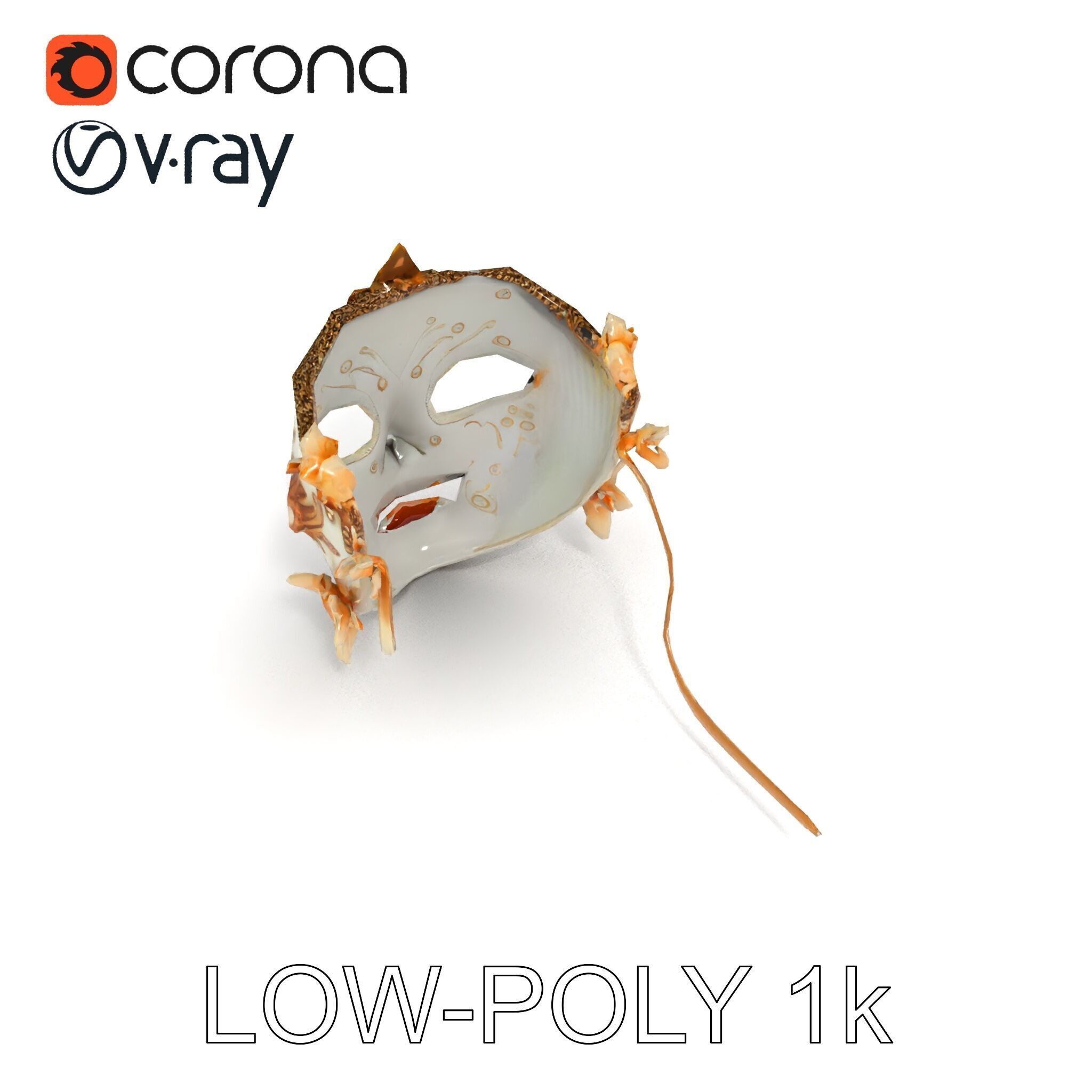 Venetian Carnival Mask Model Pack with Decorative Gold Elements Low-poly 3D model_14