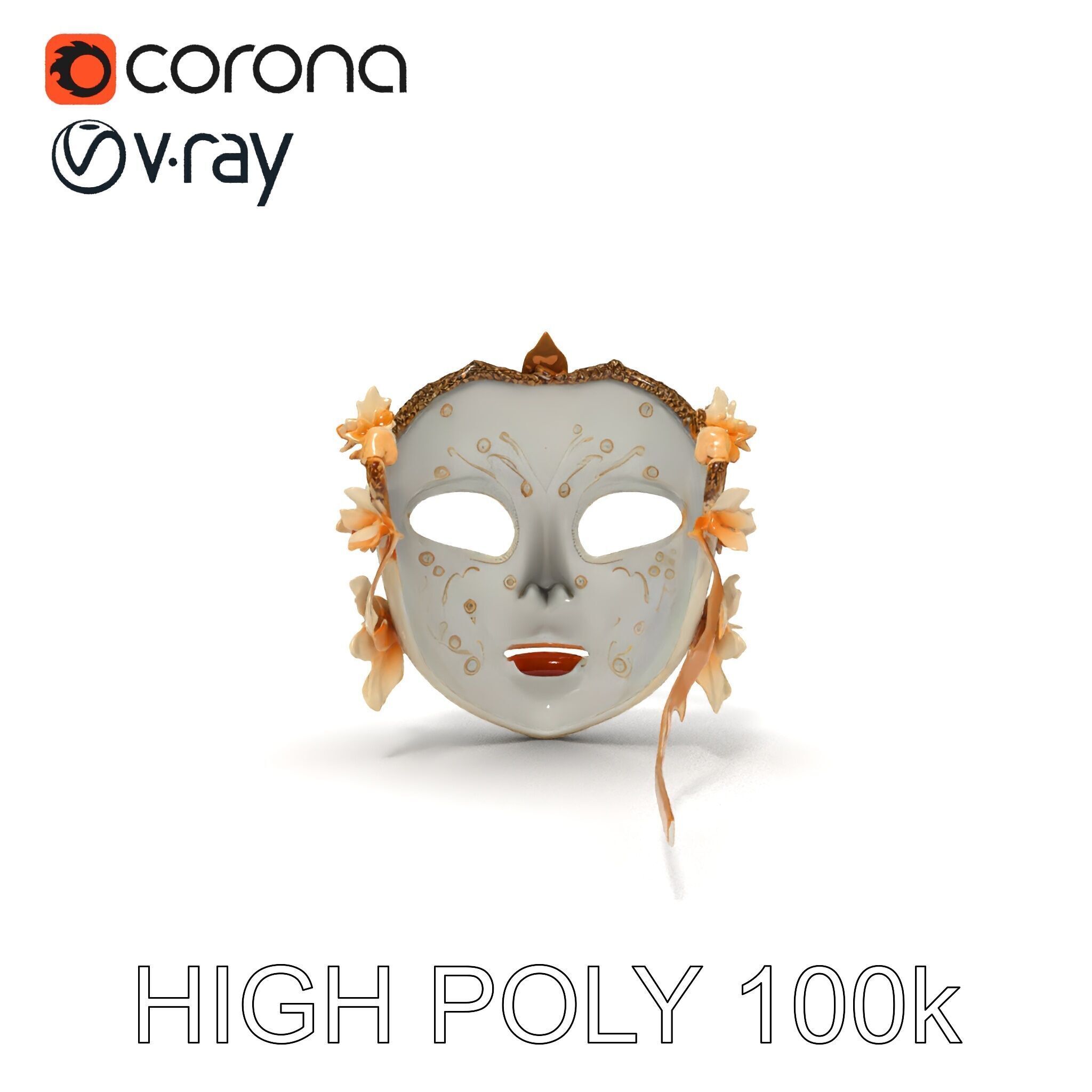 Venetian Carnival Mask Model Pack with Decorative Gold Elements Low-poly 3D model_24