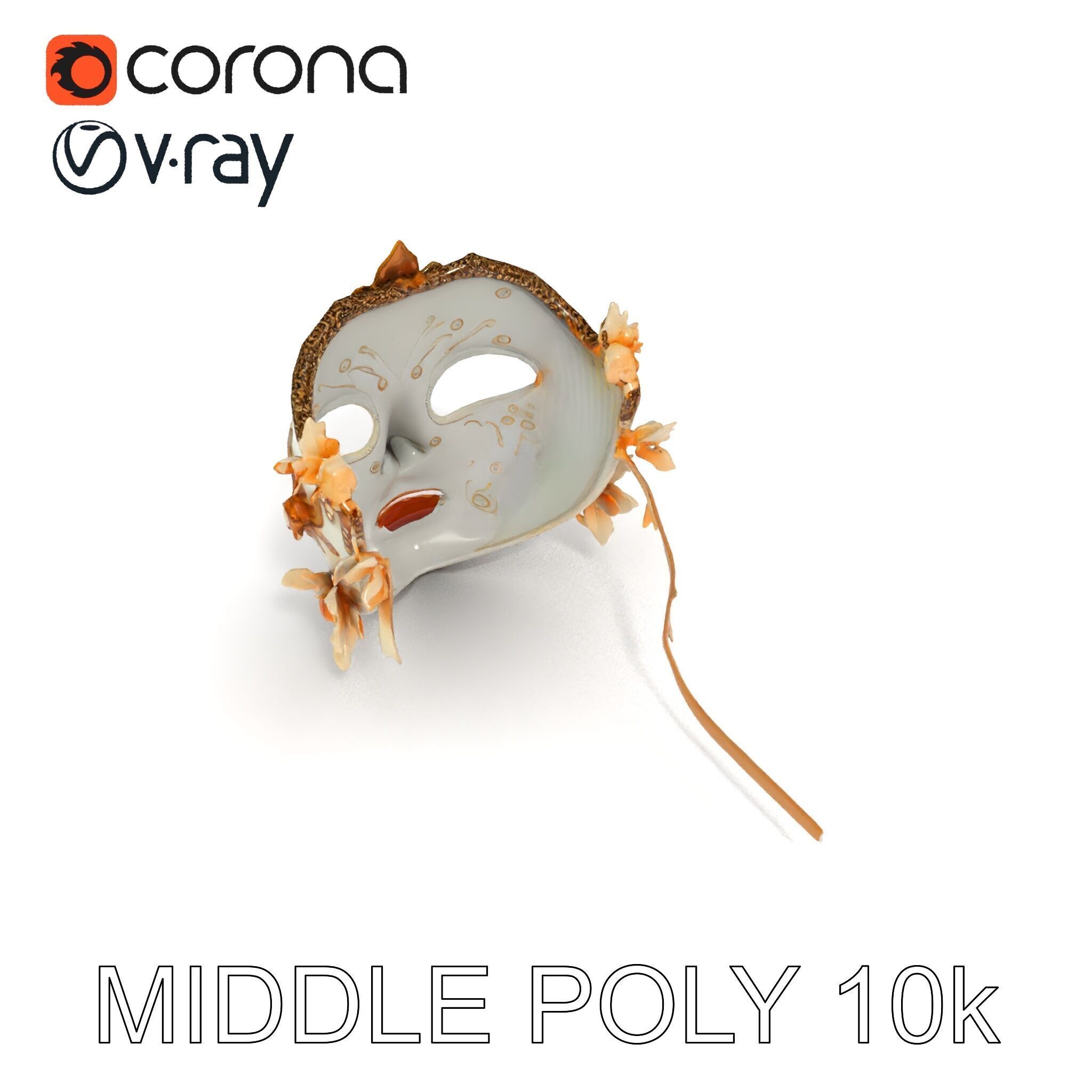 Venetian Carnival Mask Model Pack with Decorative Gold Elements Low-poly 3D model_28