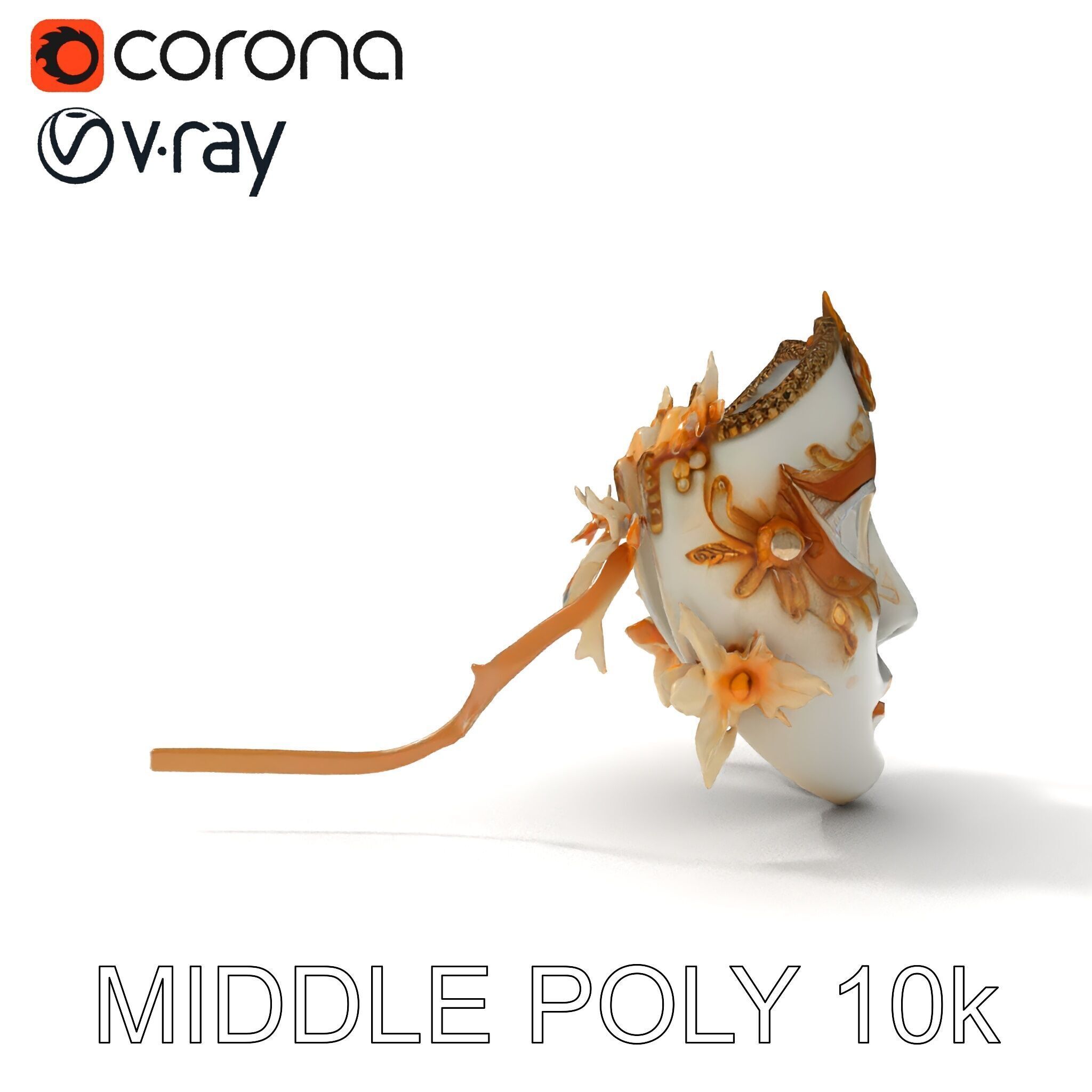 Venetian Carnival Mask Model Pack with Decorative Gold Elements Low-poly 3D model_22