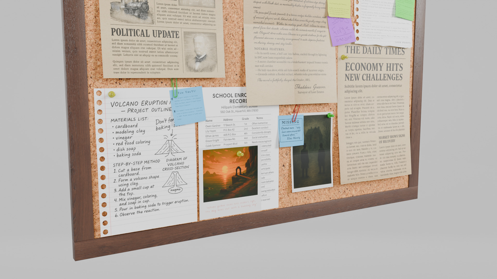 Customizable Wooden Wall Cork Board - Square Office Pin Board Low-poly 3D model_8