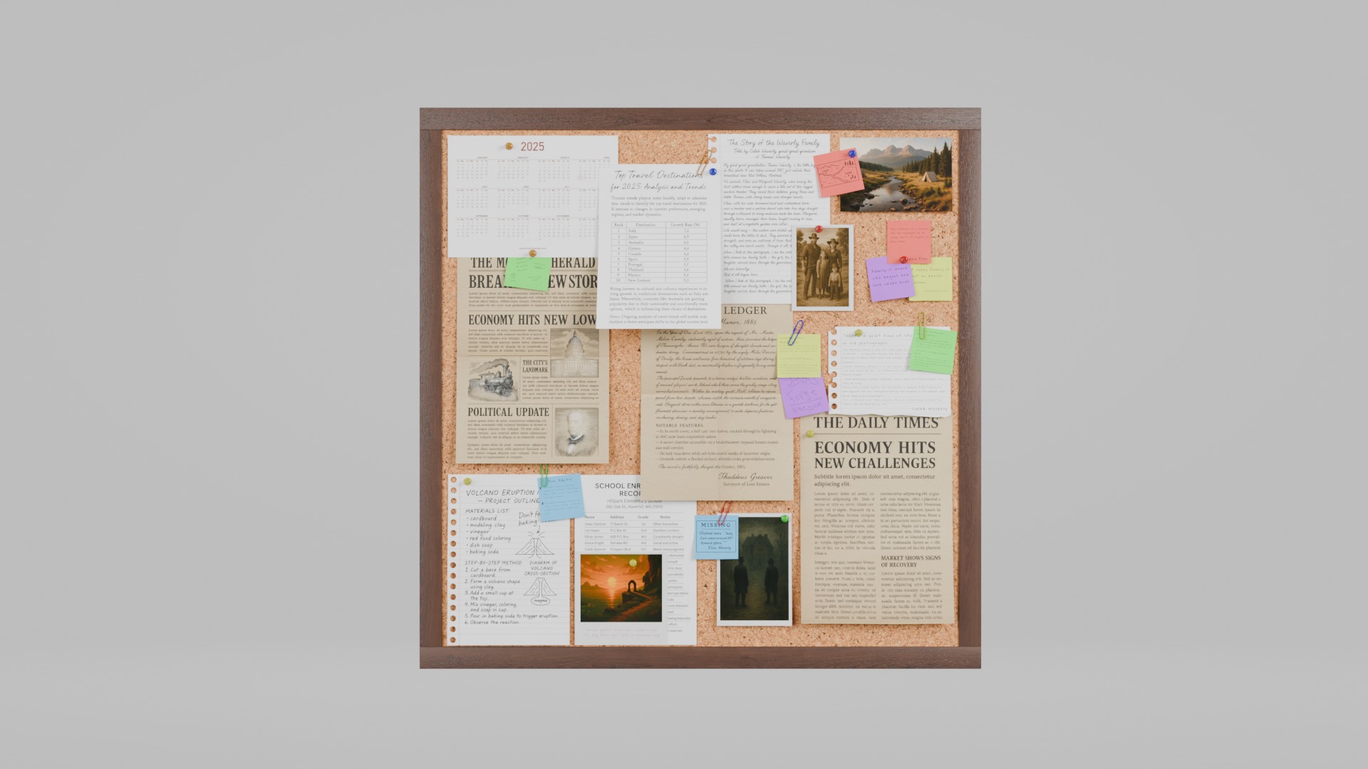 Customizable Wooden Wall Cork Board - Square Office Pin Board Low-poly 3D model_2