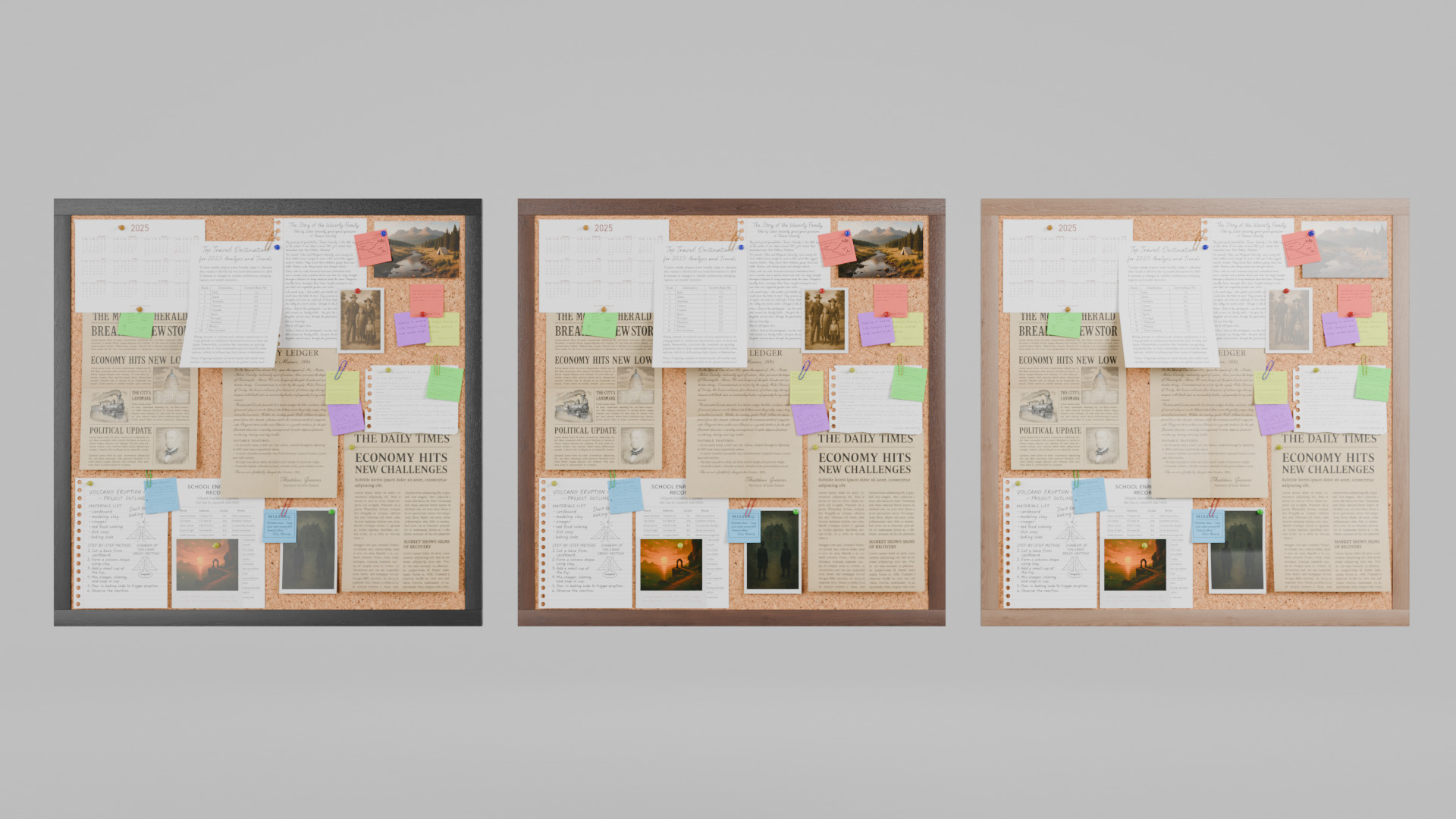 Customizable Wooden Wall Cork Board - Square Office Pin Board Low-poly 3D model_11