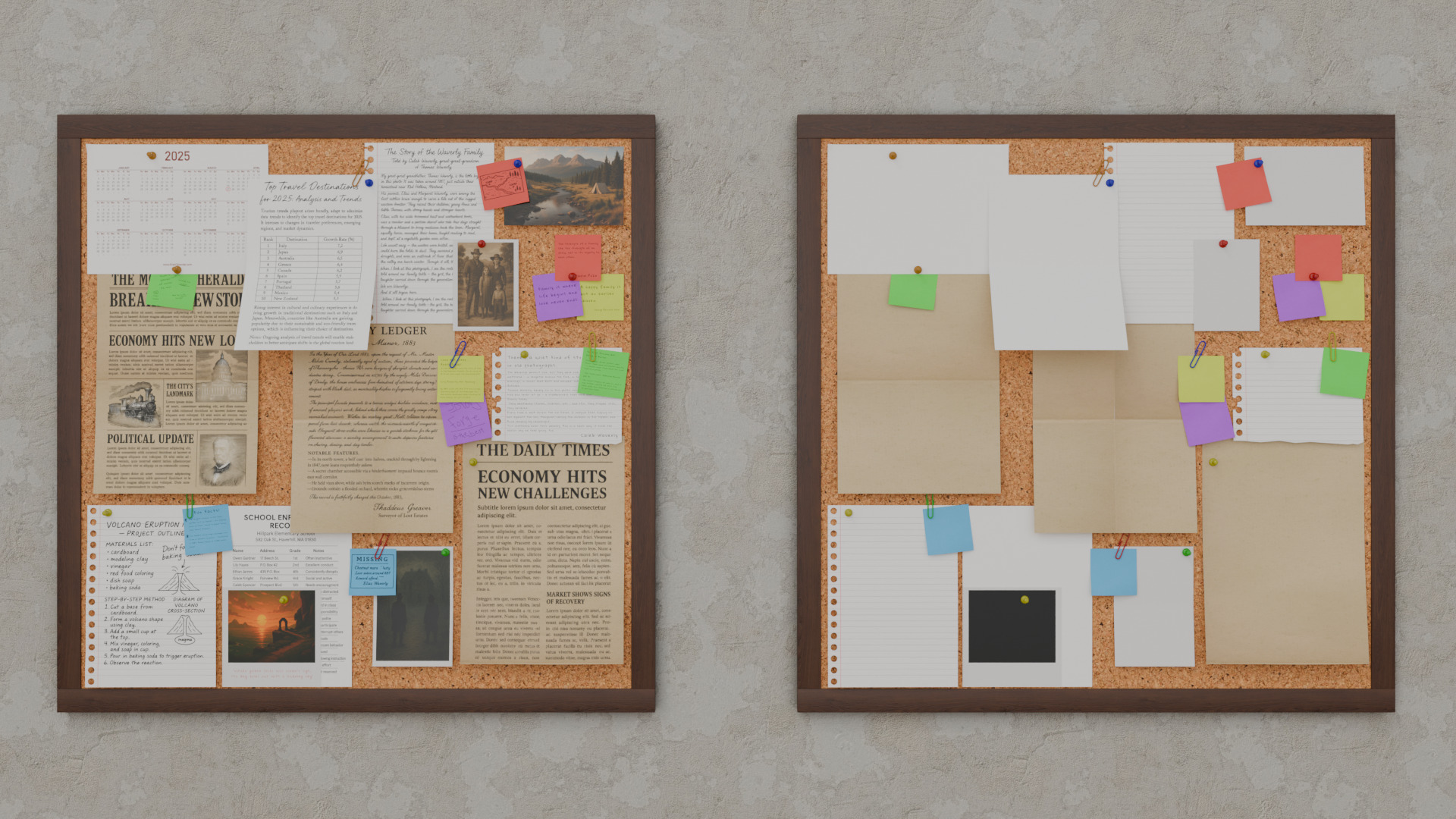 Customizable Wooden Wall Cork Board - Square Office Pin Board Low-poly 3D model_7