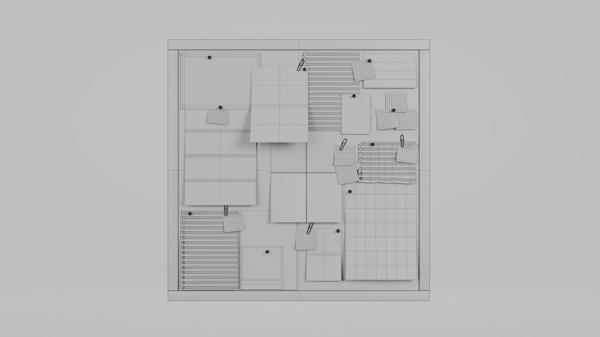 Customizable Wooden Wall Cork Board - Square Office Pin Board Low-poly 3D model_12