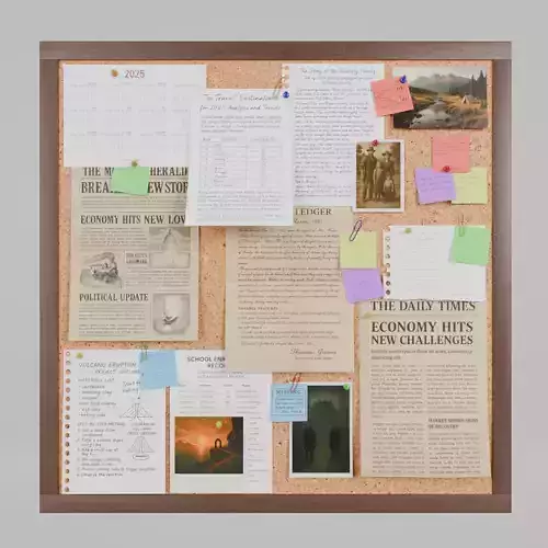 Customizable Wooden Wall Cork Board - Square Office Pin Board Low-poly 3D model