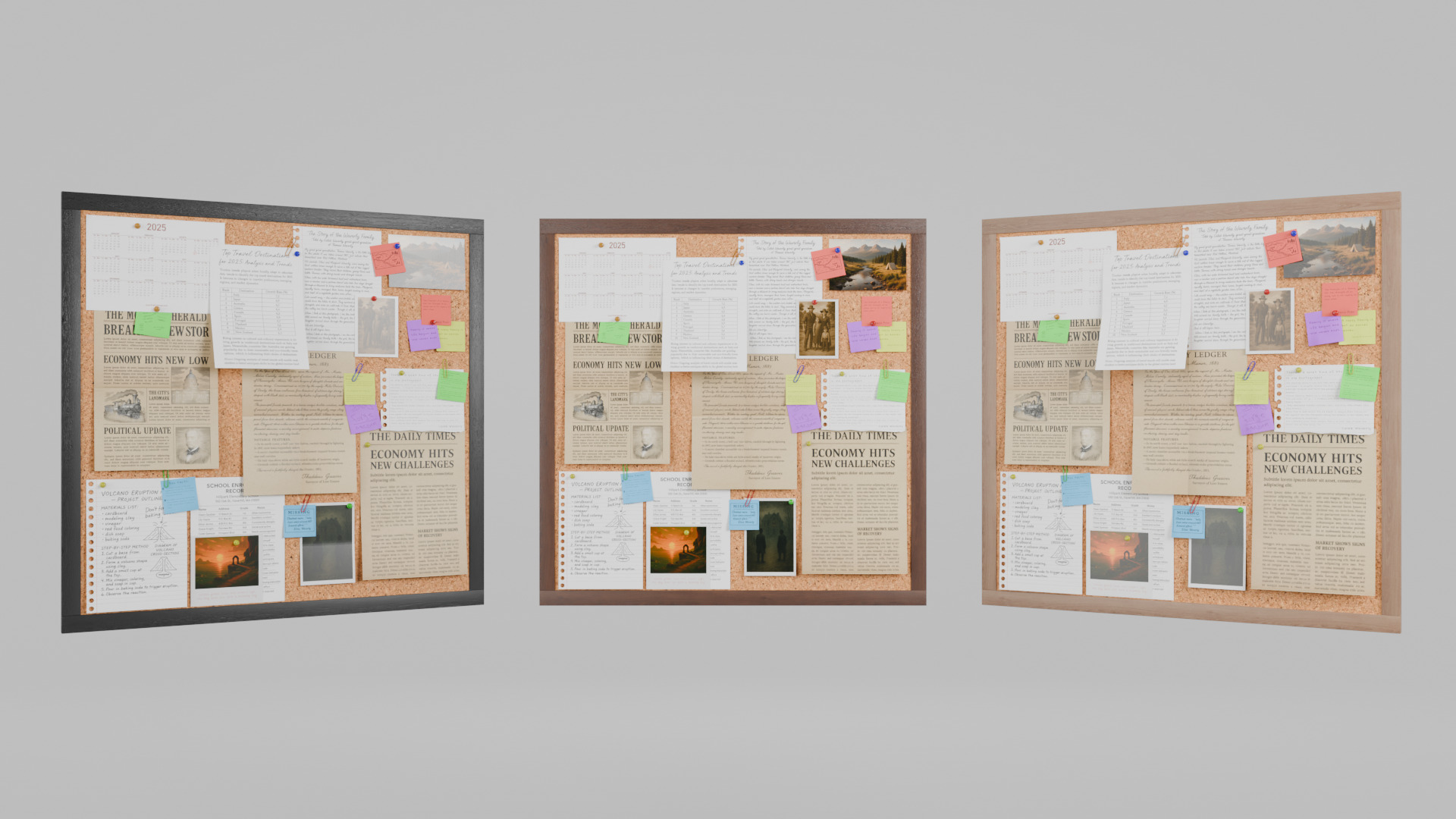 Customizable Wooden Wall Cork Board - Square Office Pin Board Low-poly 3D model_10