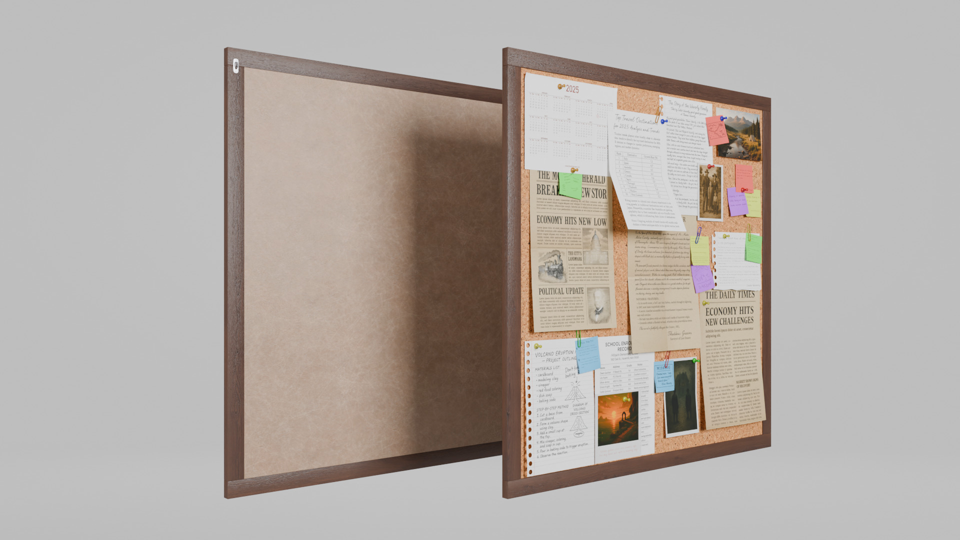 Customizable Wooden Wall Cork Board - Square Office Pin Board Low-poly 3D model_4
