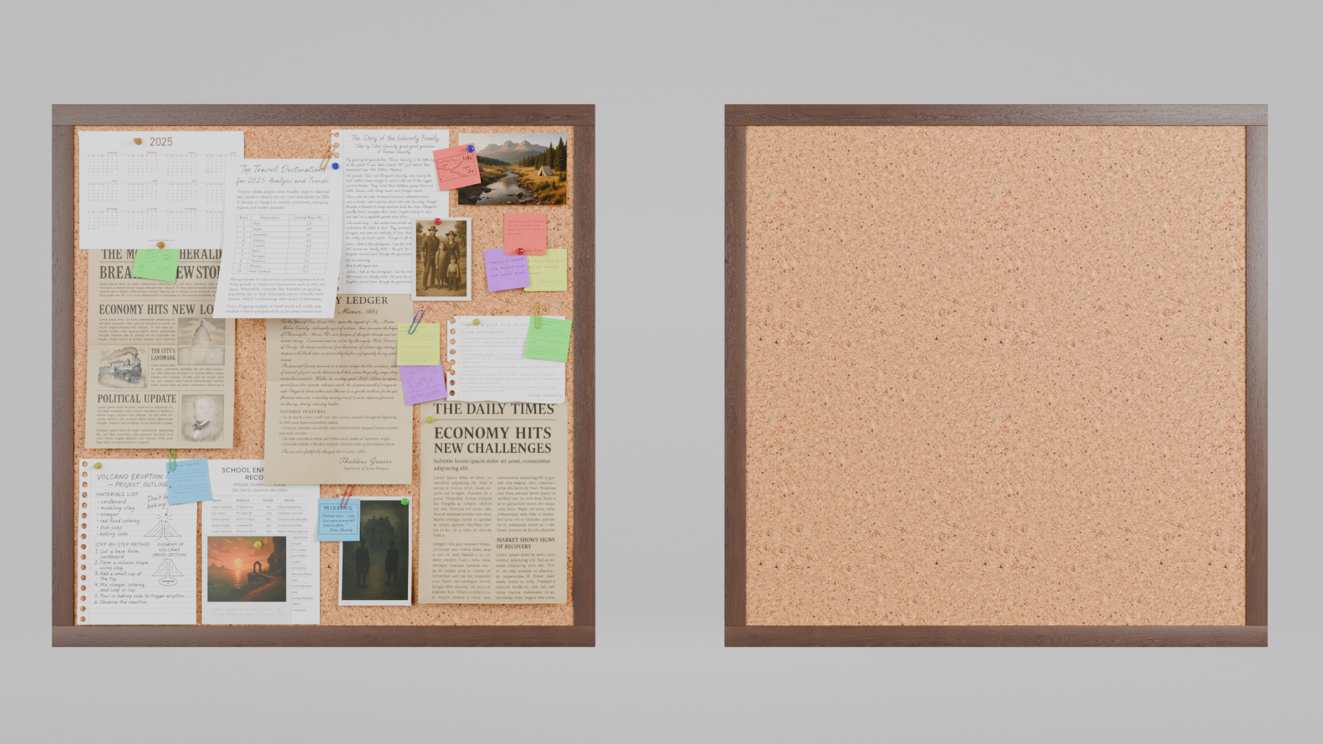 Customizable Wooden Wall Cork Board - Square Office Pin Board Low-poly 3D model_5