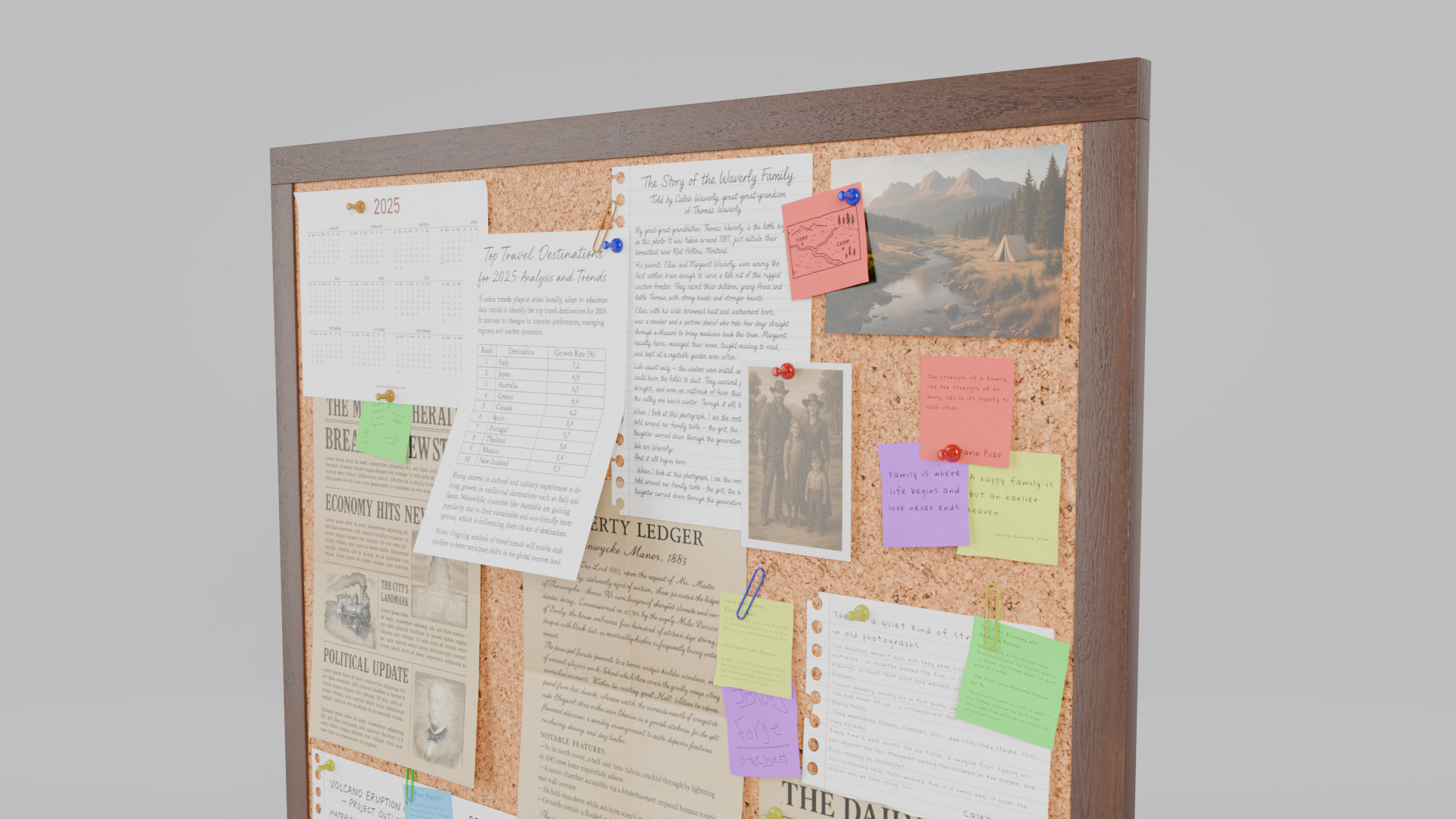 Customizable Wooden Wall Cork Board - Square Office Pin Board Low-poly 3D model_9