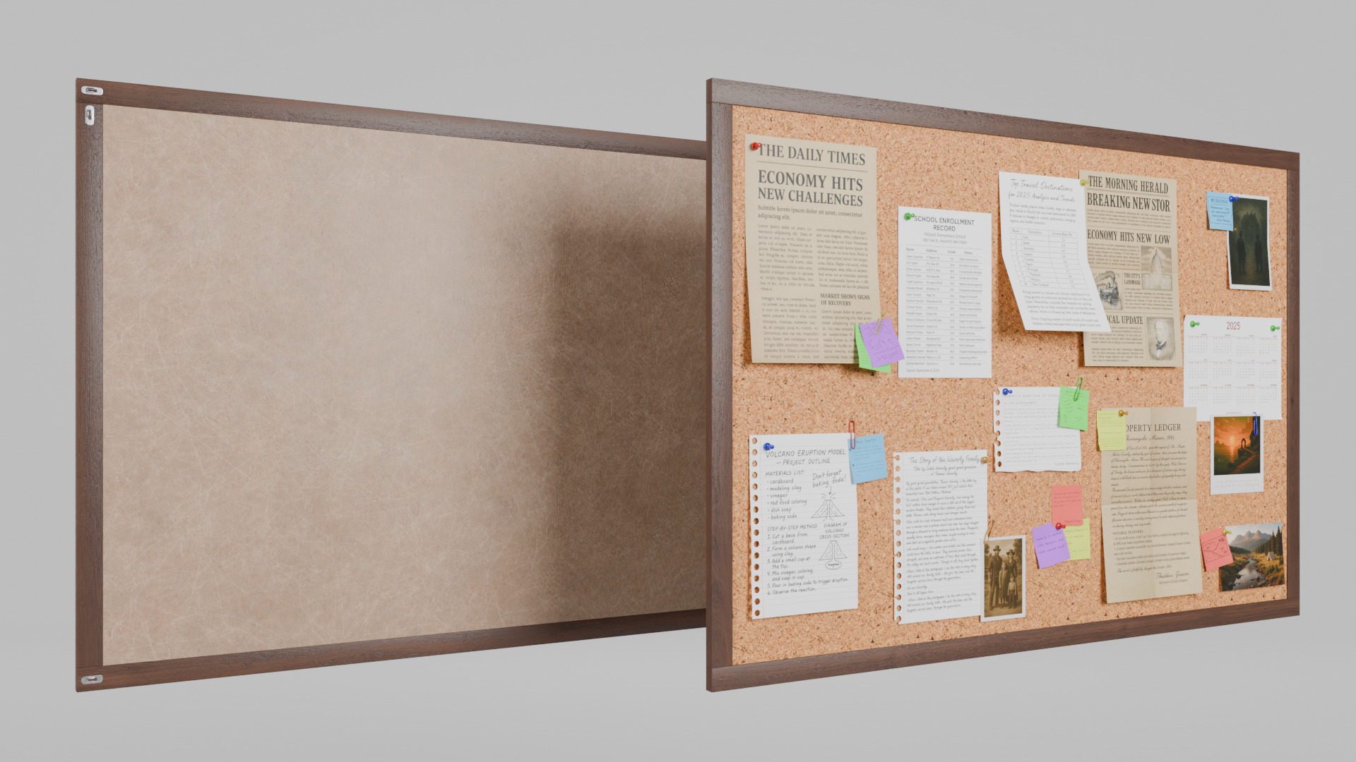 Customizable Wooden Wall Cork Board - Office Pin Notice Board Low-poly 3D model_4