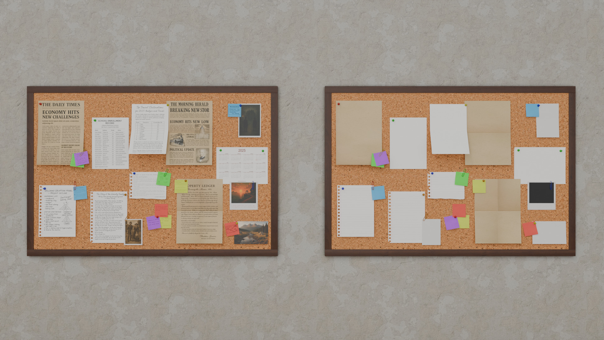 Customizable Wooden Wall Cork Board - Office Pin Notice Board Low-poly 3D model_7