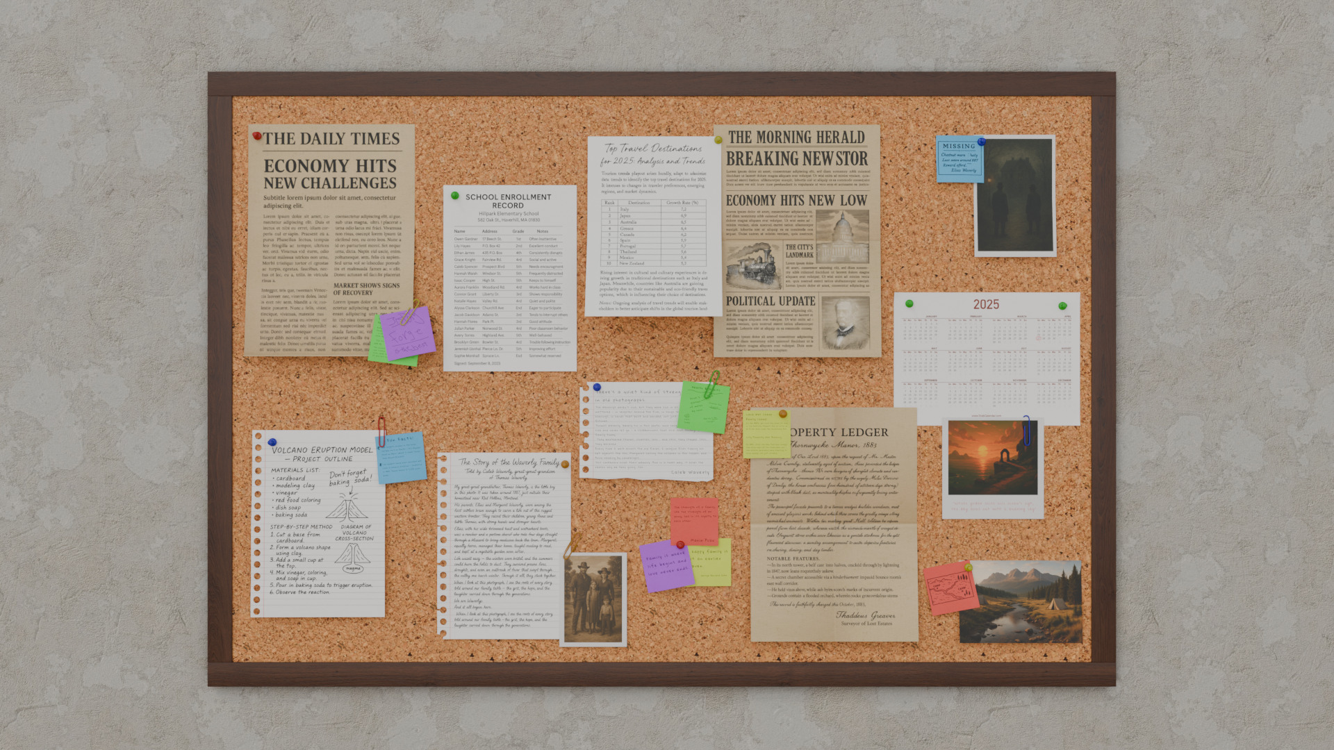 Customizable Wooden Wall Cork Board - Office Pin Notice Board Low-poly 3D model_5